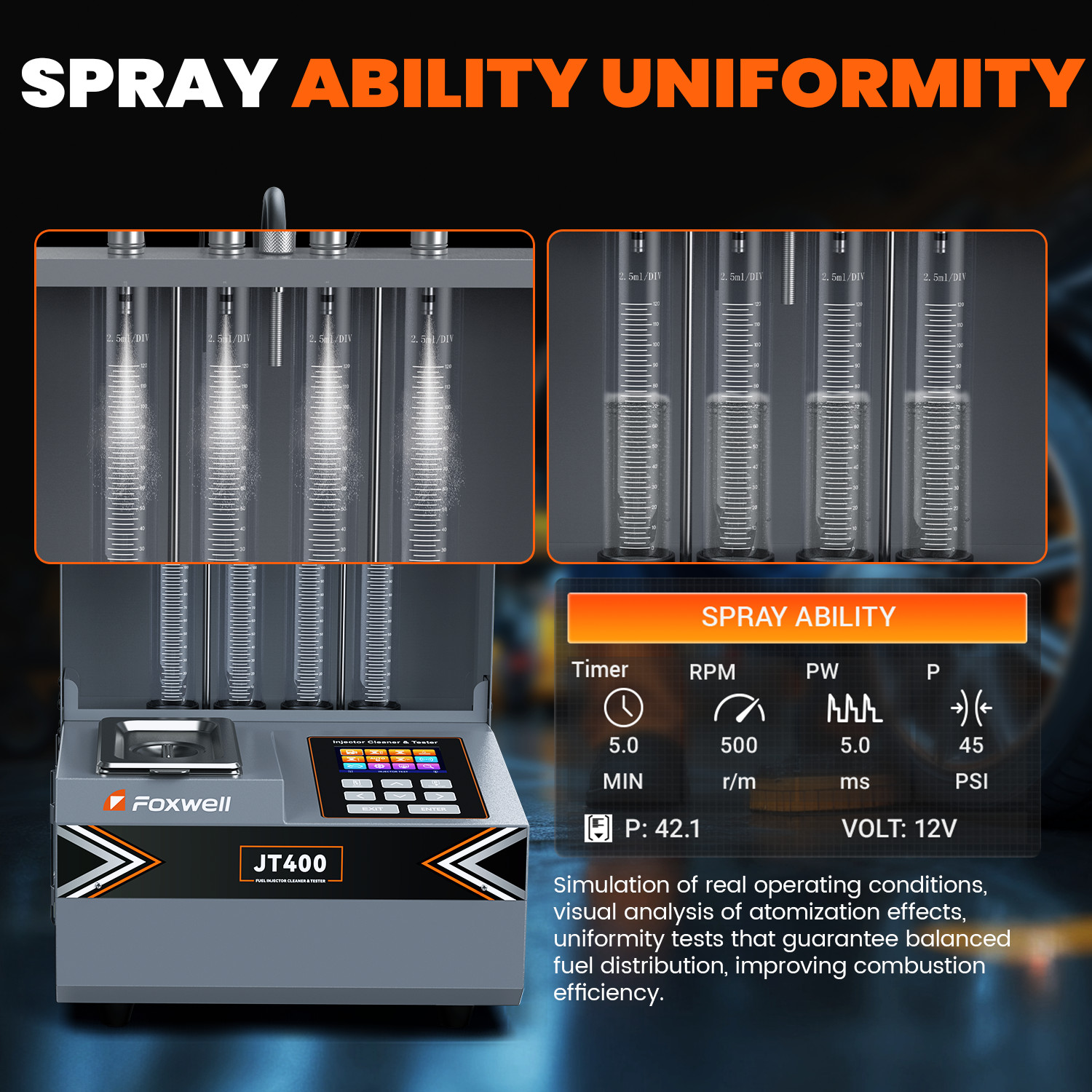 FOXWELL JT400 Car GDI TSI FSL Fuel Injector Cleaner Ultrasonic Cleaning Machine