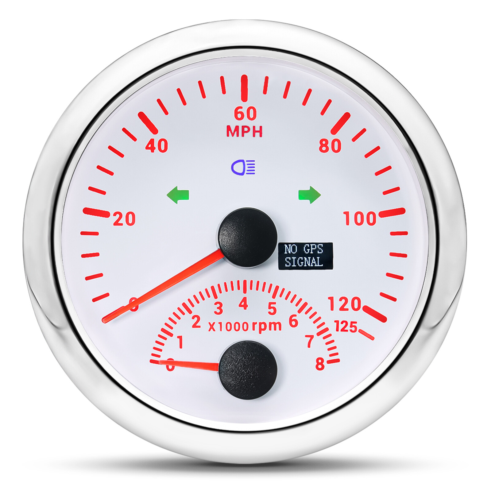 85mm White GPS Speedometer 0-125MPH With Tachometer 8000RPM Gauge Waterproof