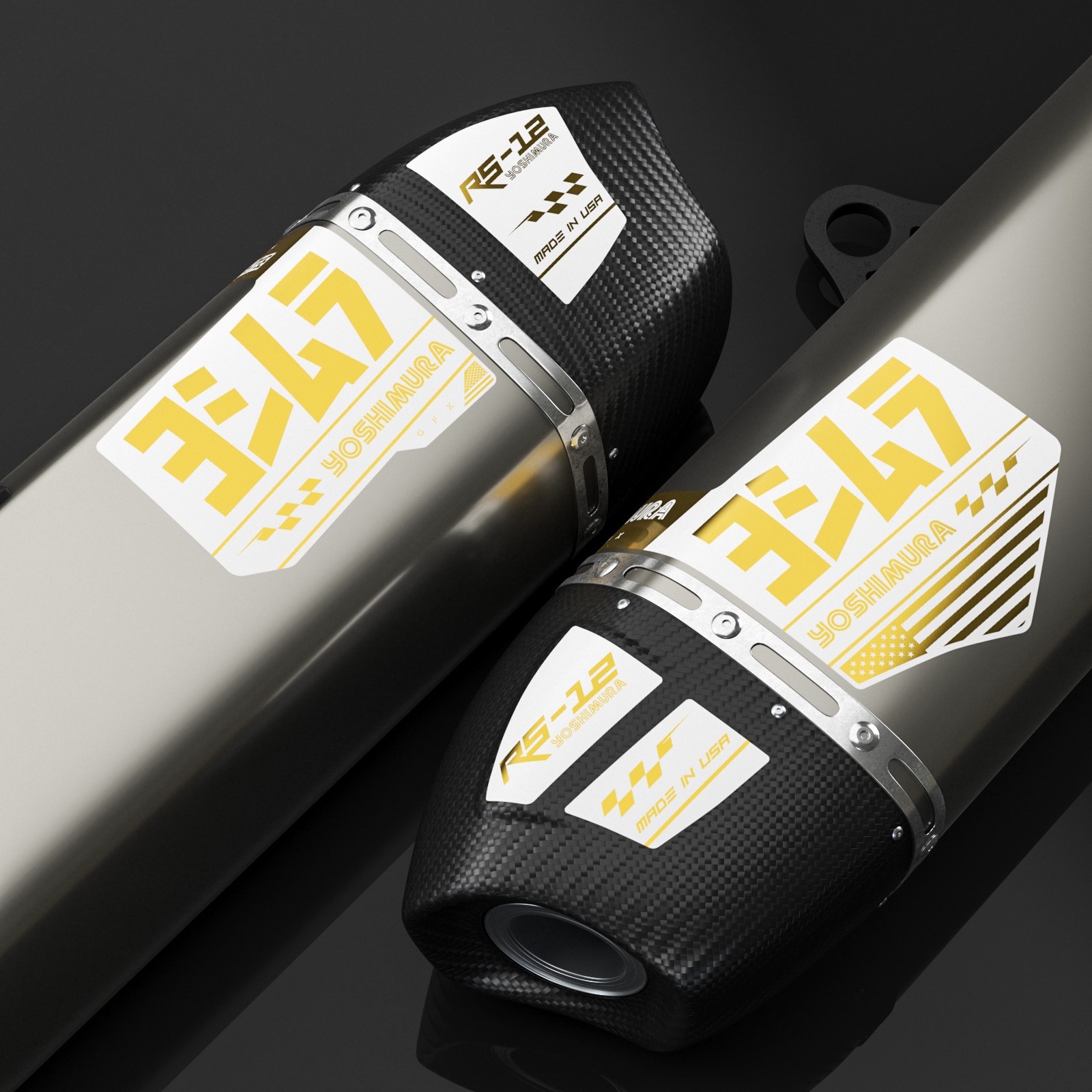 Yoshimura Exhaust RS-12 Decals (Chrome Gold/White) 2 PACK