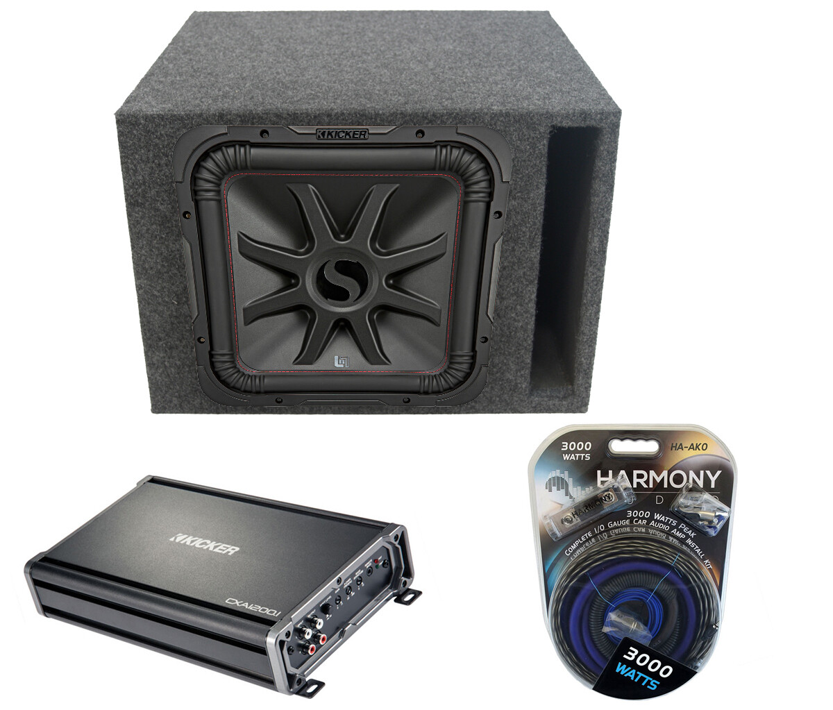 Kicker 45L7R154 Square 15″ 1800W Dual 4 Ohm Vented Sub Box & CX1200.1 Amp Pack
