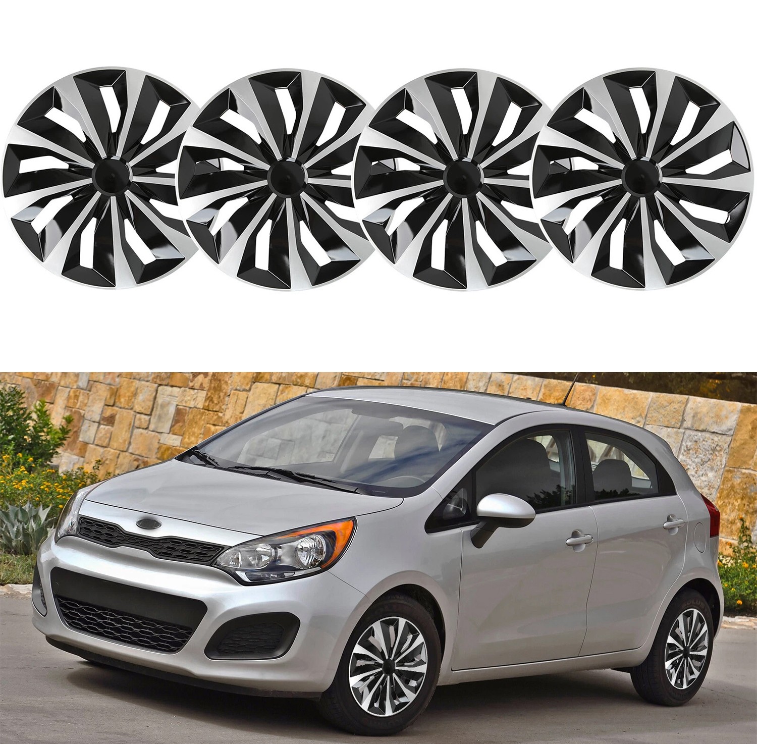 15″ 4Pcs For Kia Rio Wheel Covers Snap On Full Hub Caps for R15 Tire & Steel Rim