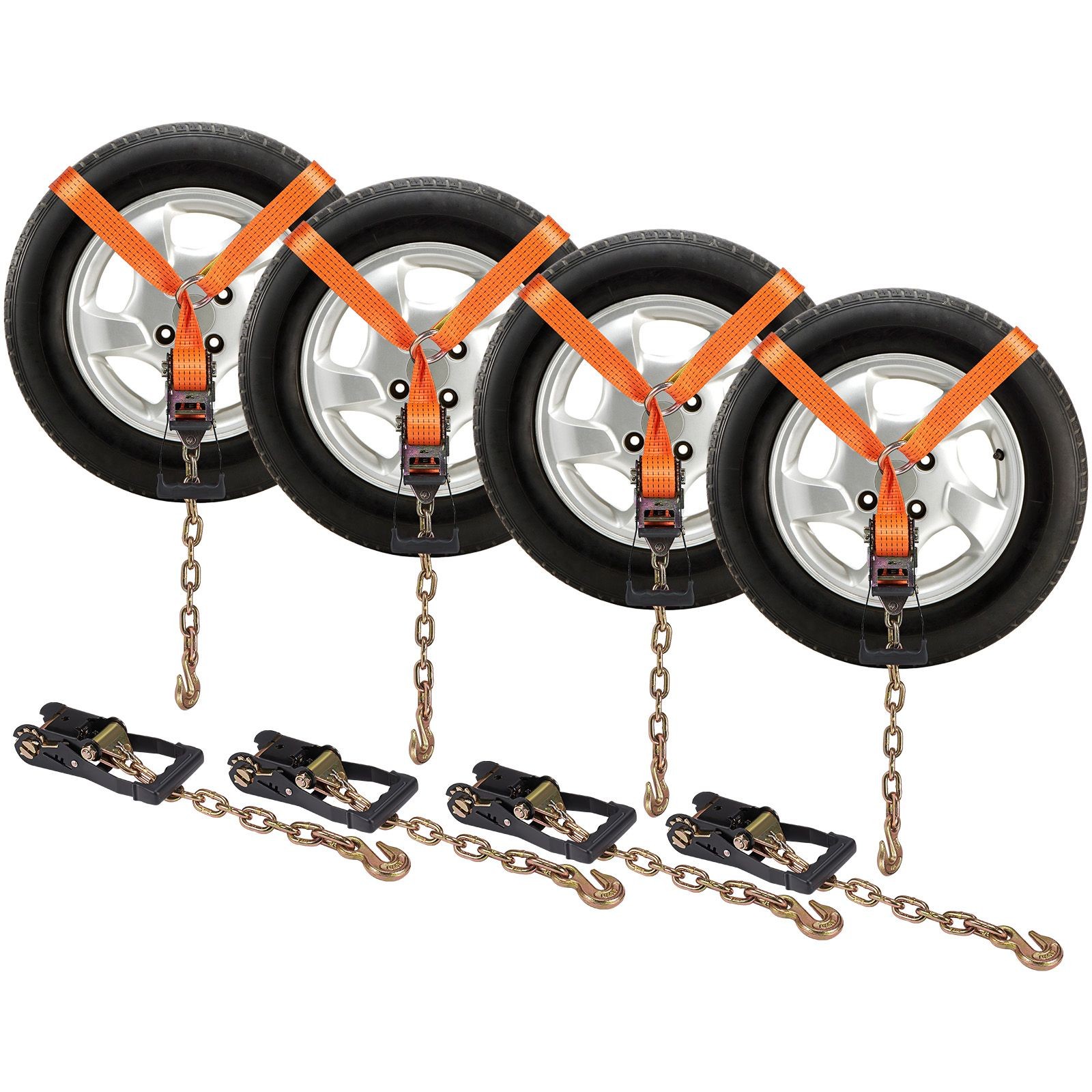 Polyester Lashing Straps 4pc Ratchet Tie Down with Steel Hooks 120in