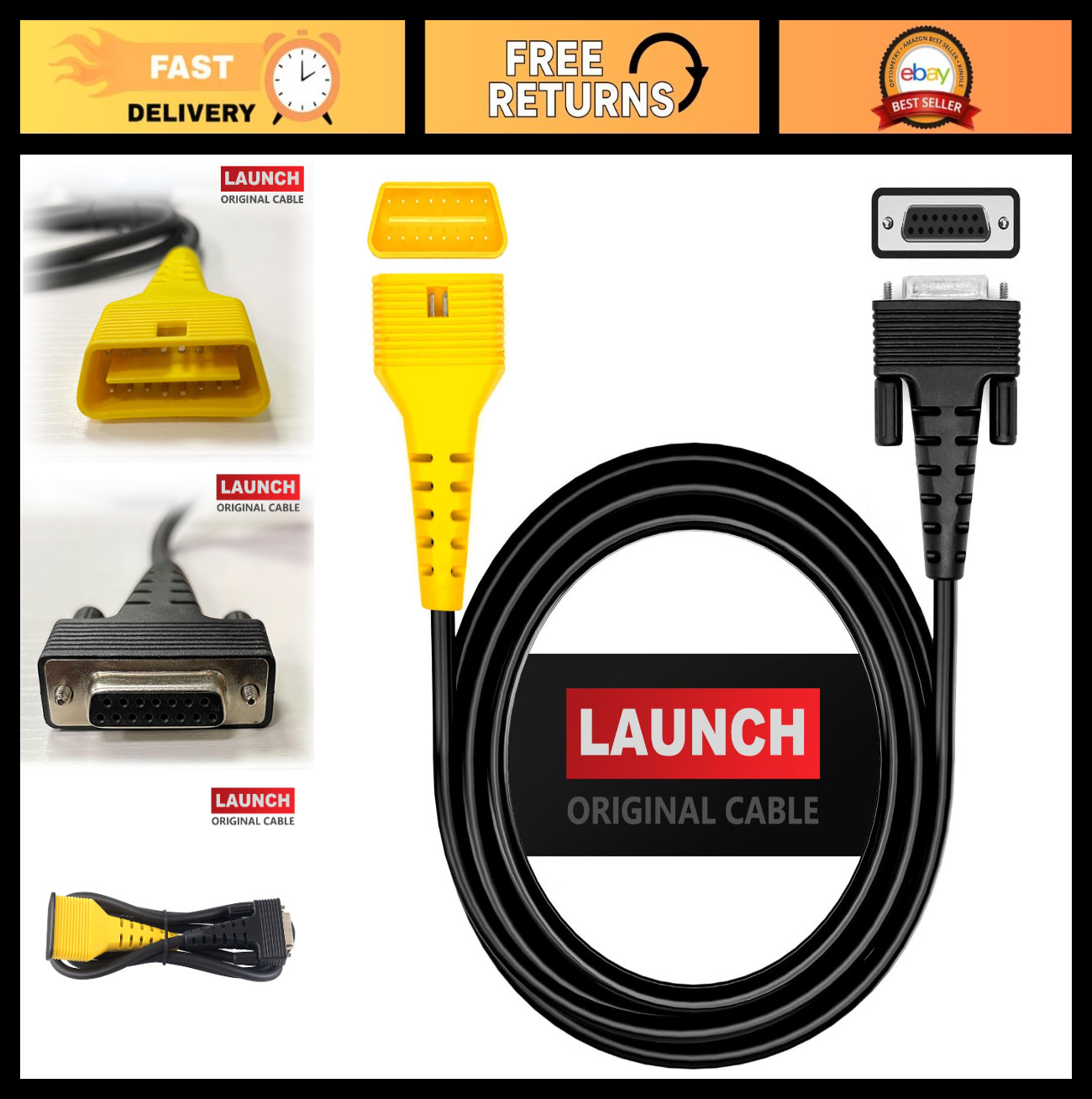 OBD2 Replacement Main Cable for X431 CRP123i, CRP123e, CRP123x, CRP129i – Yellow