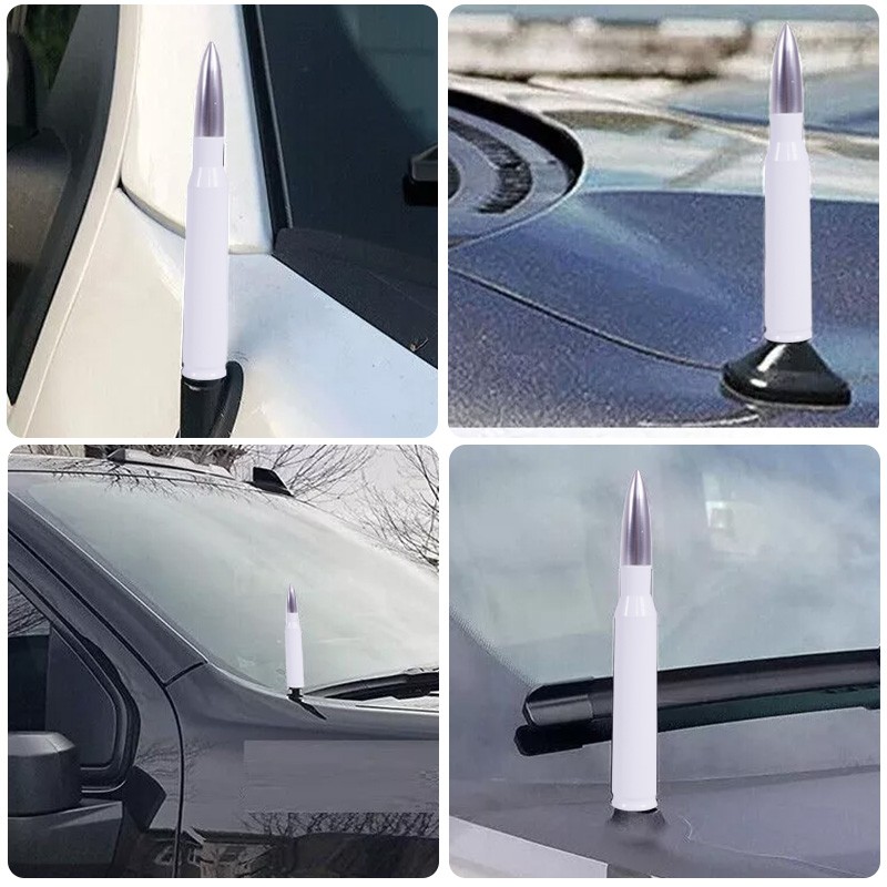White and Silver Bullet Style Antenna Fits Dodge Ram Trucks Fits All Year Models