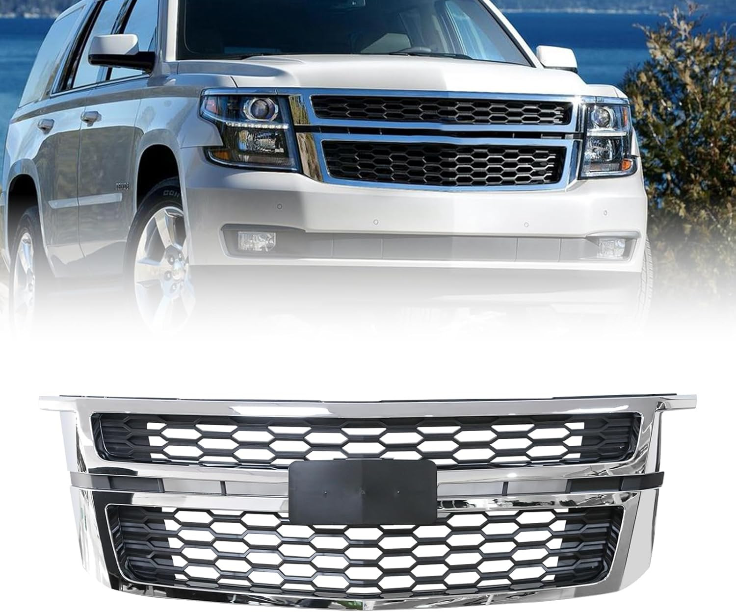 Front Upper Grille For 2015-2020 Chevrolet Chevy Tahoe Suburban 84724083 Chrome
