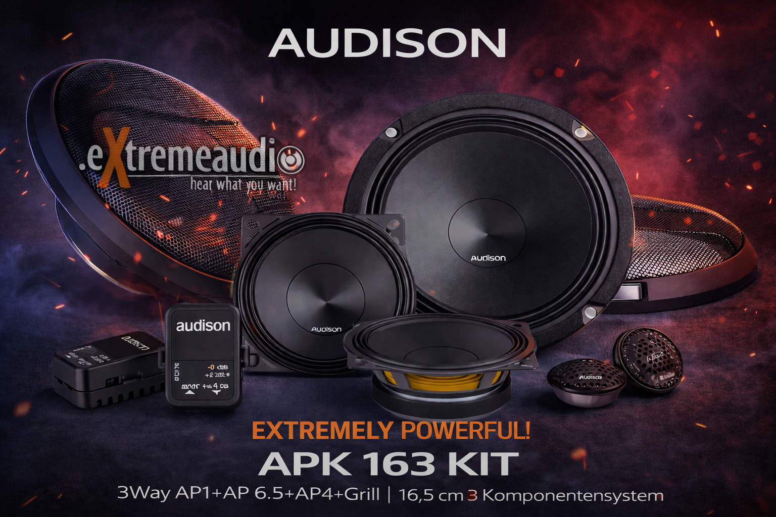 Audison APK 163 KIT 3Way AP1+AP 6.5+AP4+Grill 16.5 cm 3-way component system