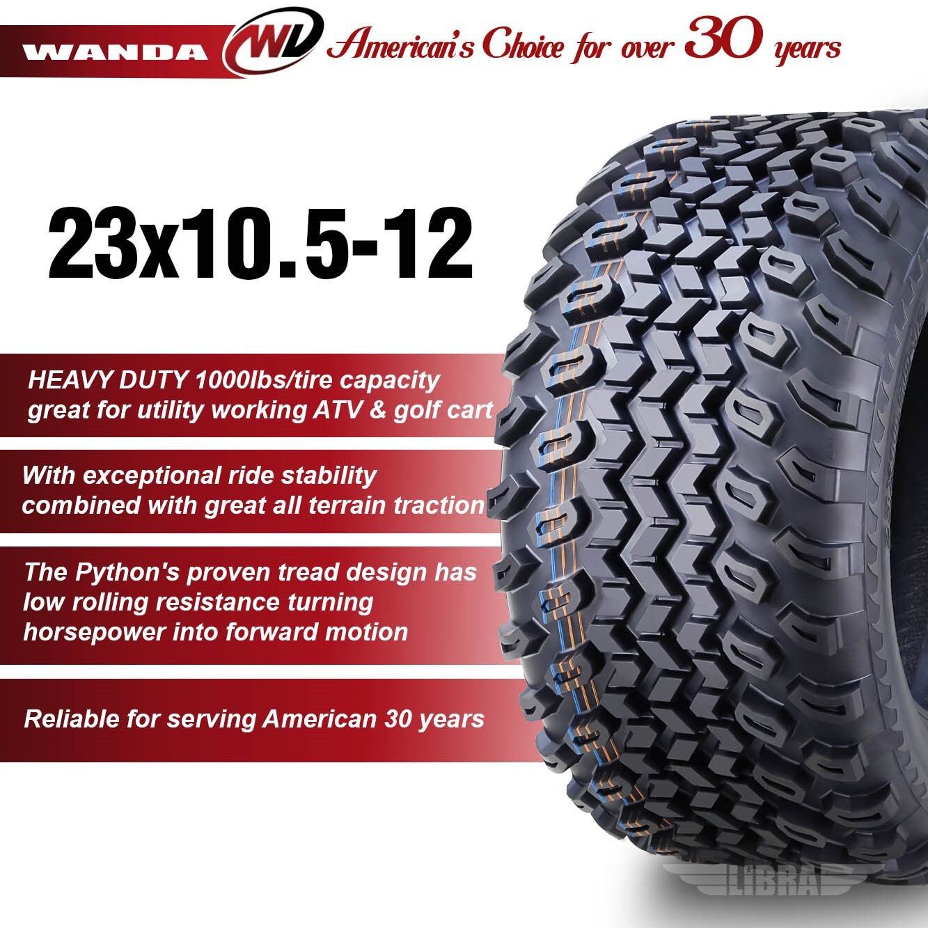 WANDA 23X10.5-12 Golf Cart ATV Tires 4 Ply 23×10.5×12 -Set 2 -10143