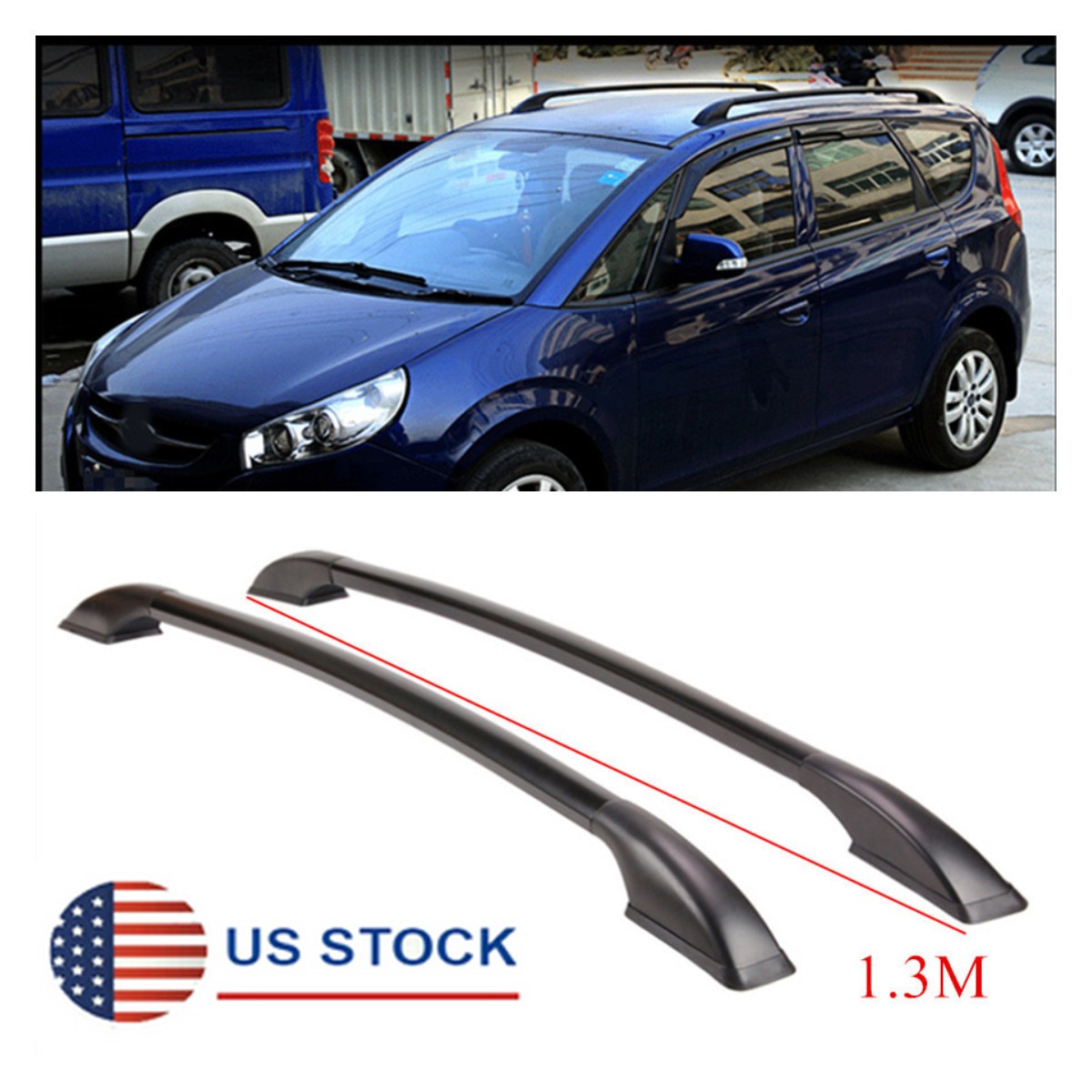 1Pair 51.1″ Full Black Decorative Car Roof Luggage Rack Side Bars Rails Top Trim