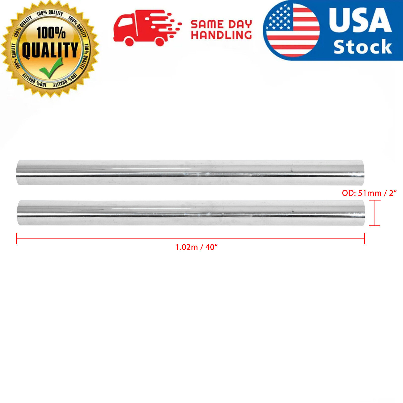 2pc 2″ Inch 51mm T304 Stainless Steel Straight Exhaust Pipe Tube Piping Tubing