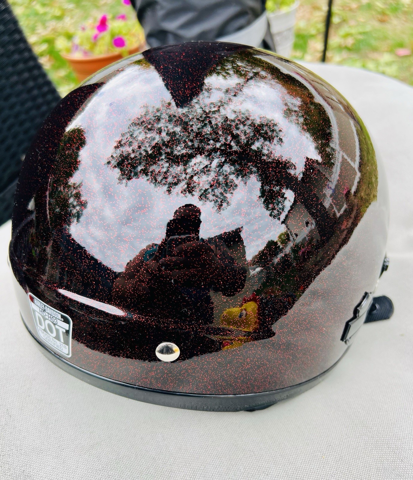 Harley Davidson Women’s Paramount Sun shield Half Helmet/Red Glitter/Sparkle/LG