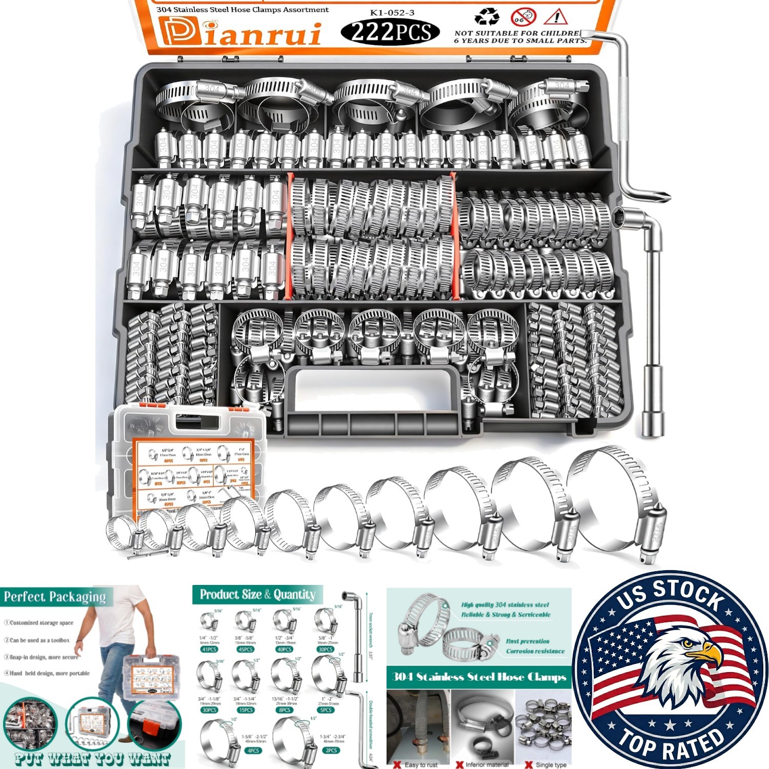 Comprehensive 222 PCS 304 Stainless Steel Hose Clamps with Screwdrivers Included