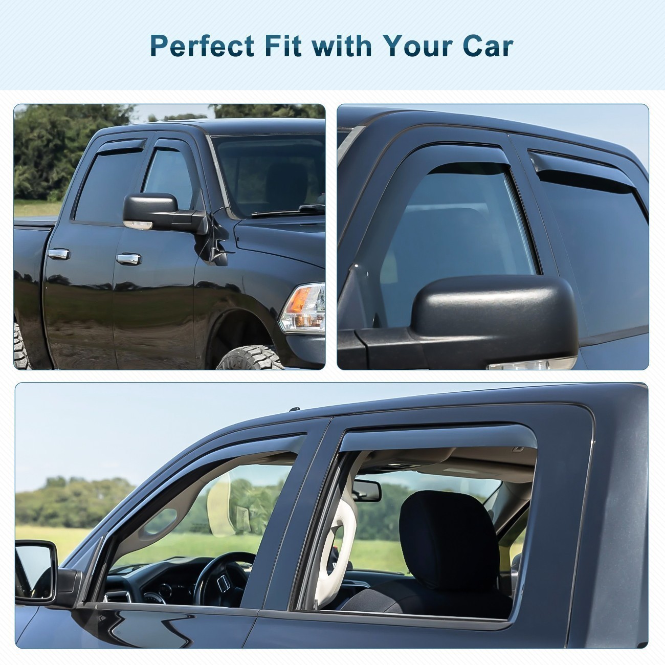 For 09-18 Ram 1500 2500 3500 Crew Cab In-Channel Window Visors Vent Rain Guards
