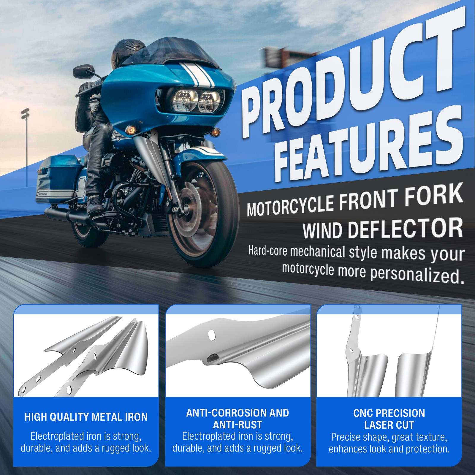 Front Fork Mount Wind Deflectors For Harley Heritage Softail Classic 1995-2023
