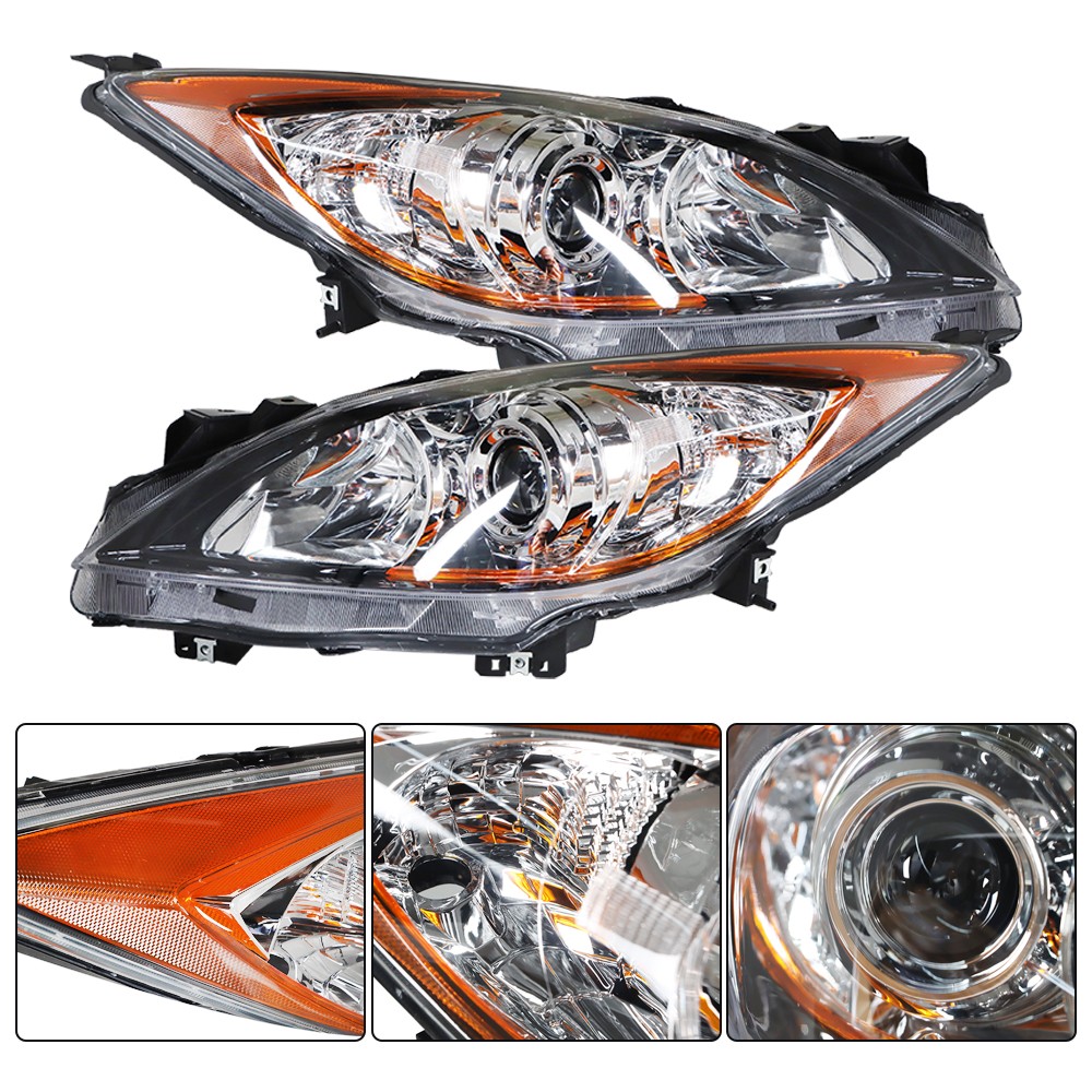 Labwork Right&Left Headlight For Mazda 3 2010-13 Projector Halogen Type Chrome