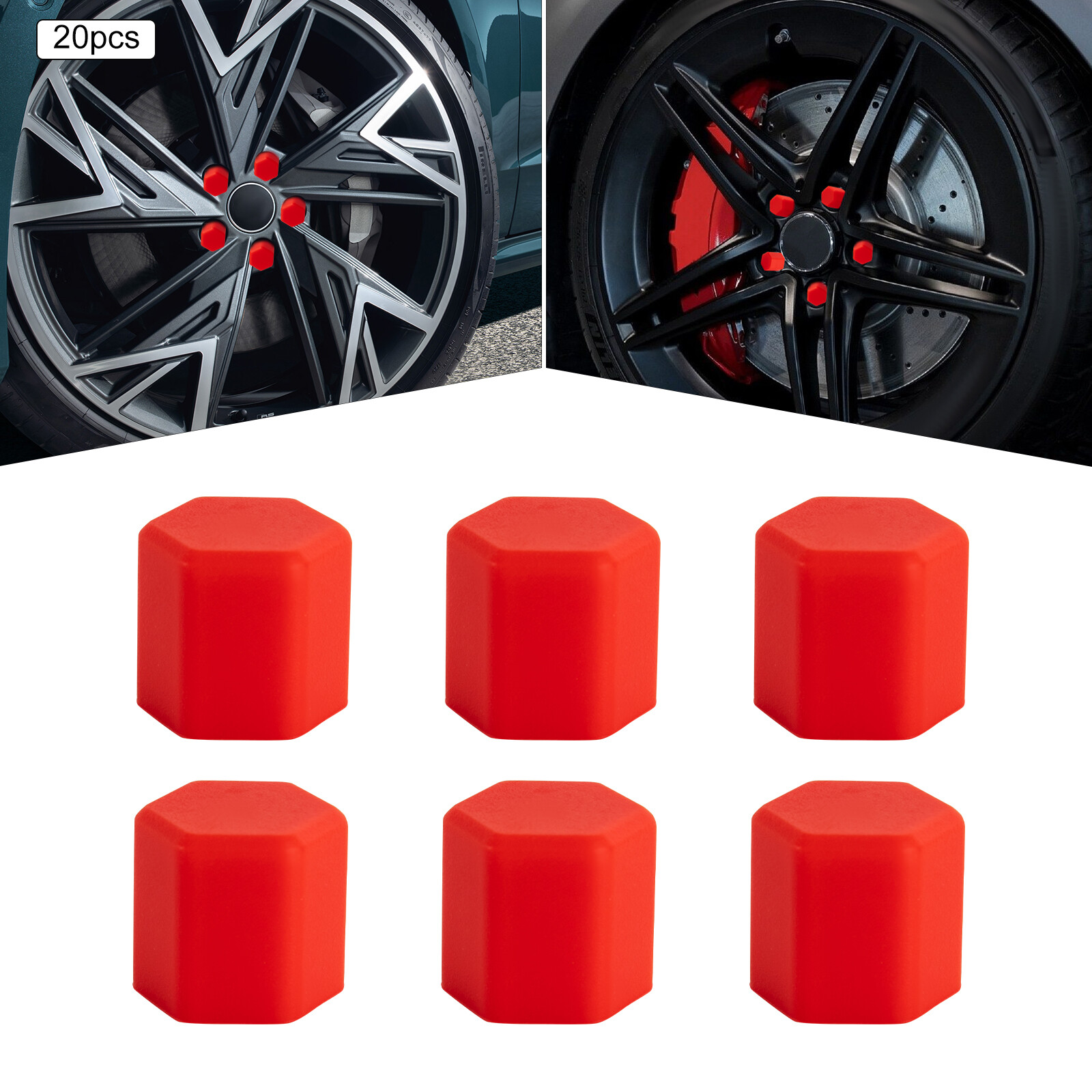 20 Pack 17mm Hex Bolt Car Wheel Lug Nut Cover Hub Screw Cover Protective Cap Red