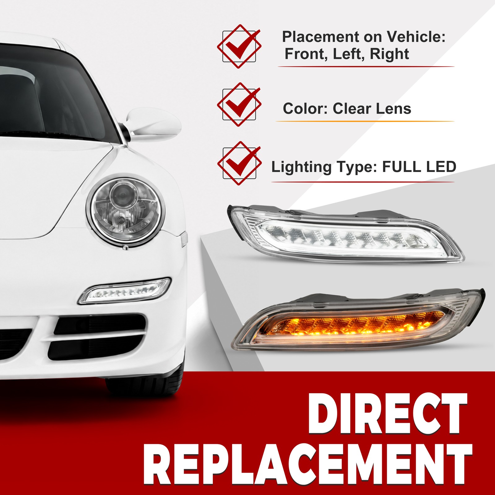 LED Front Bumper DRL+Signal+Fog Light For Porsche 911 Carrera 997 Chassis 05-08