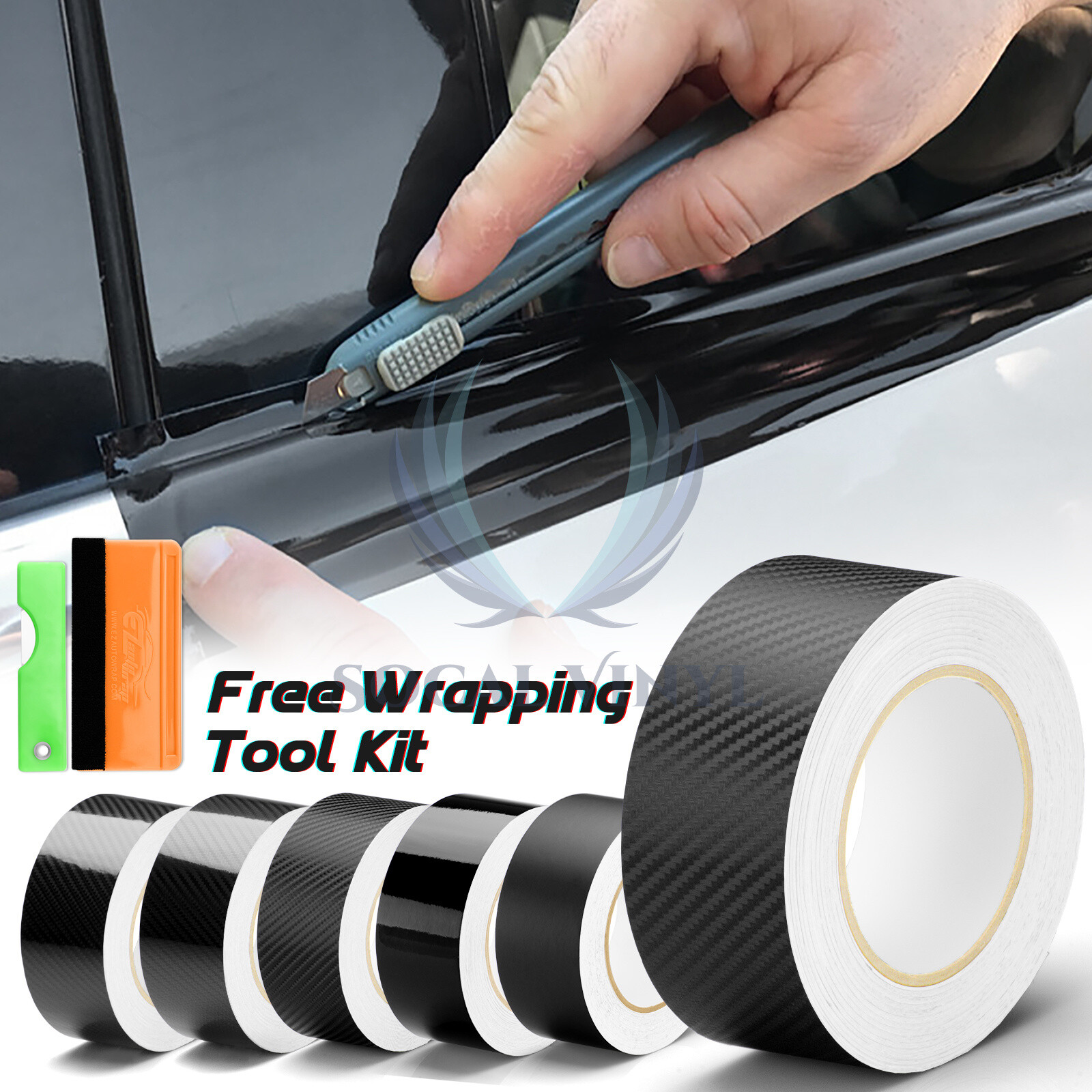 Gloss / Matte / Carbon Fiber Style Black Vinyl Wrap Roll Chrome Delete1 Car Trim