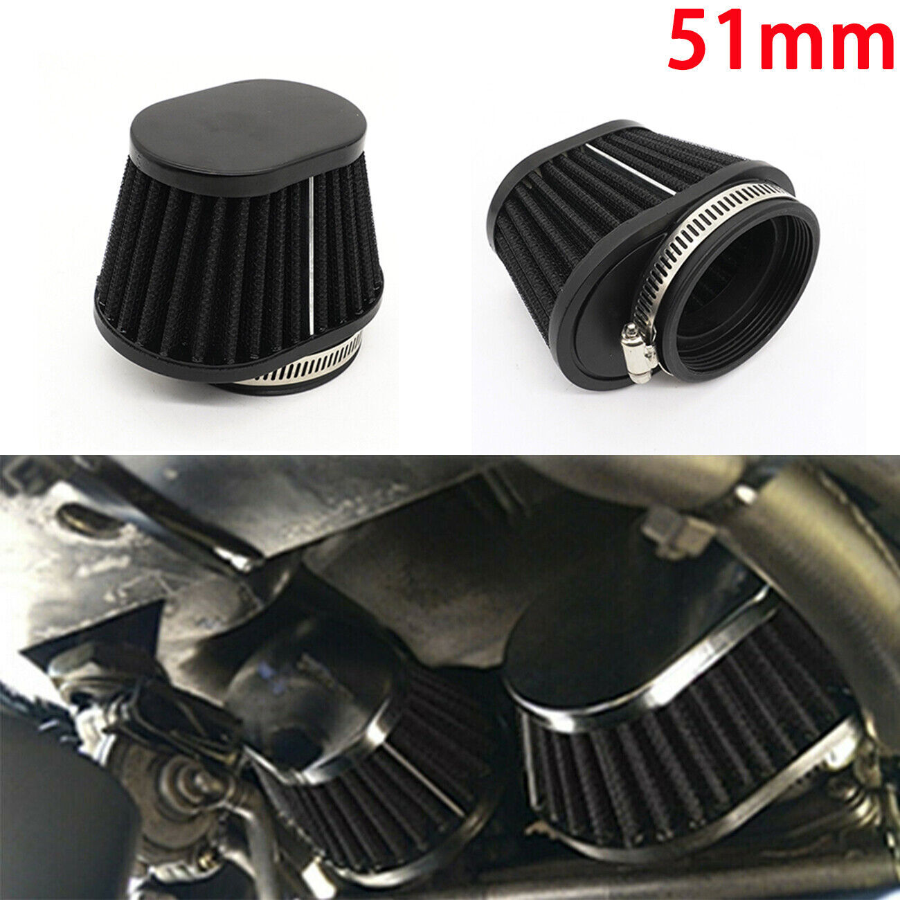 2inch 51mm Intake High Flow Cone Motorcycle Air Filter Metal Kits Universal