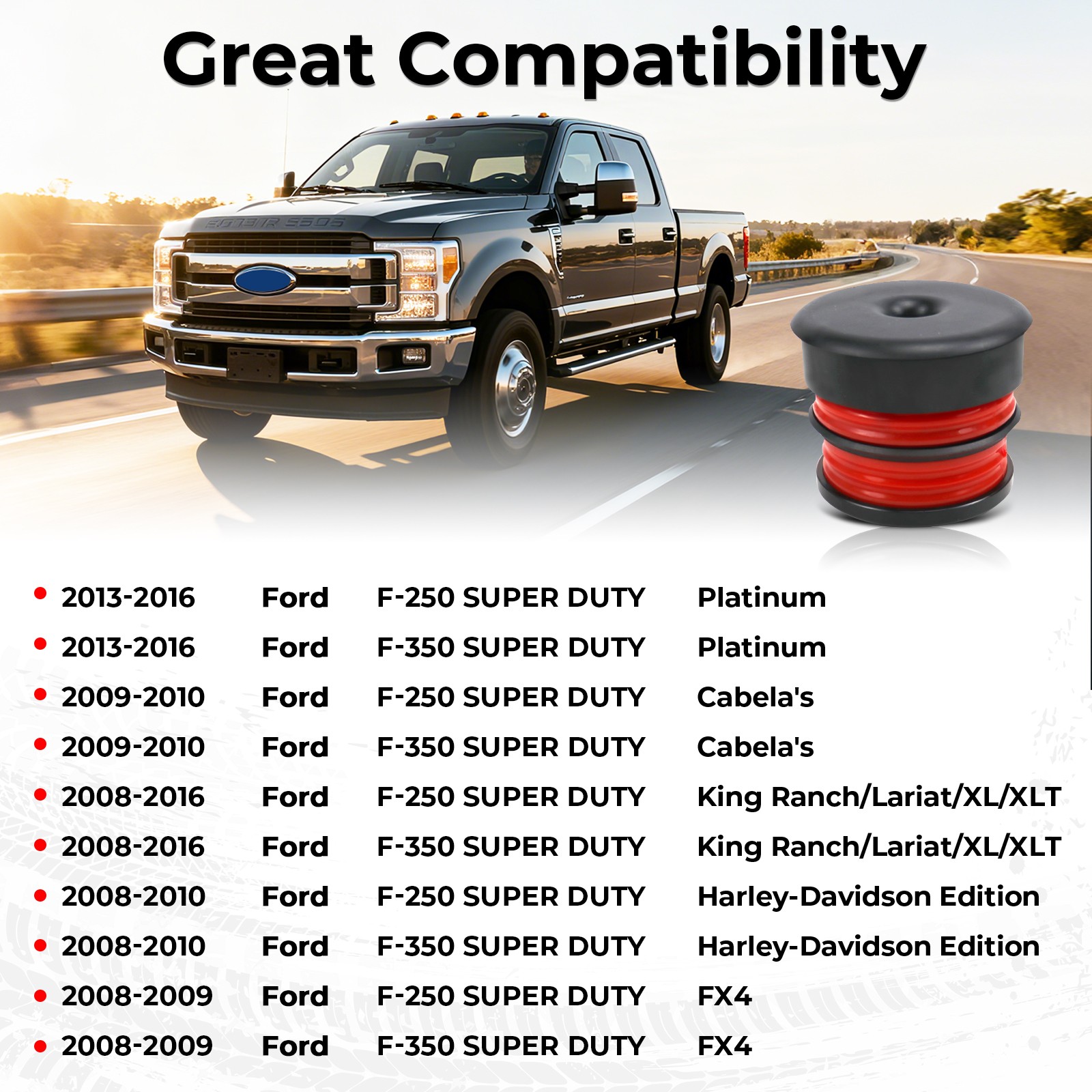 Silicone Body Mount Bushings & 13848 Bolt Kit for 08-16 Ford F250/350 Super Duty