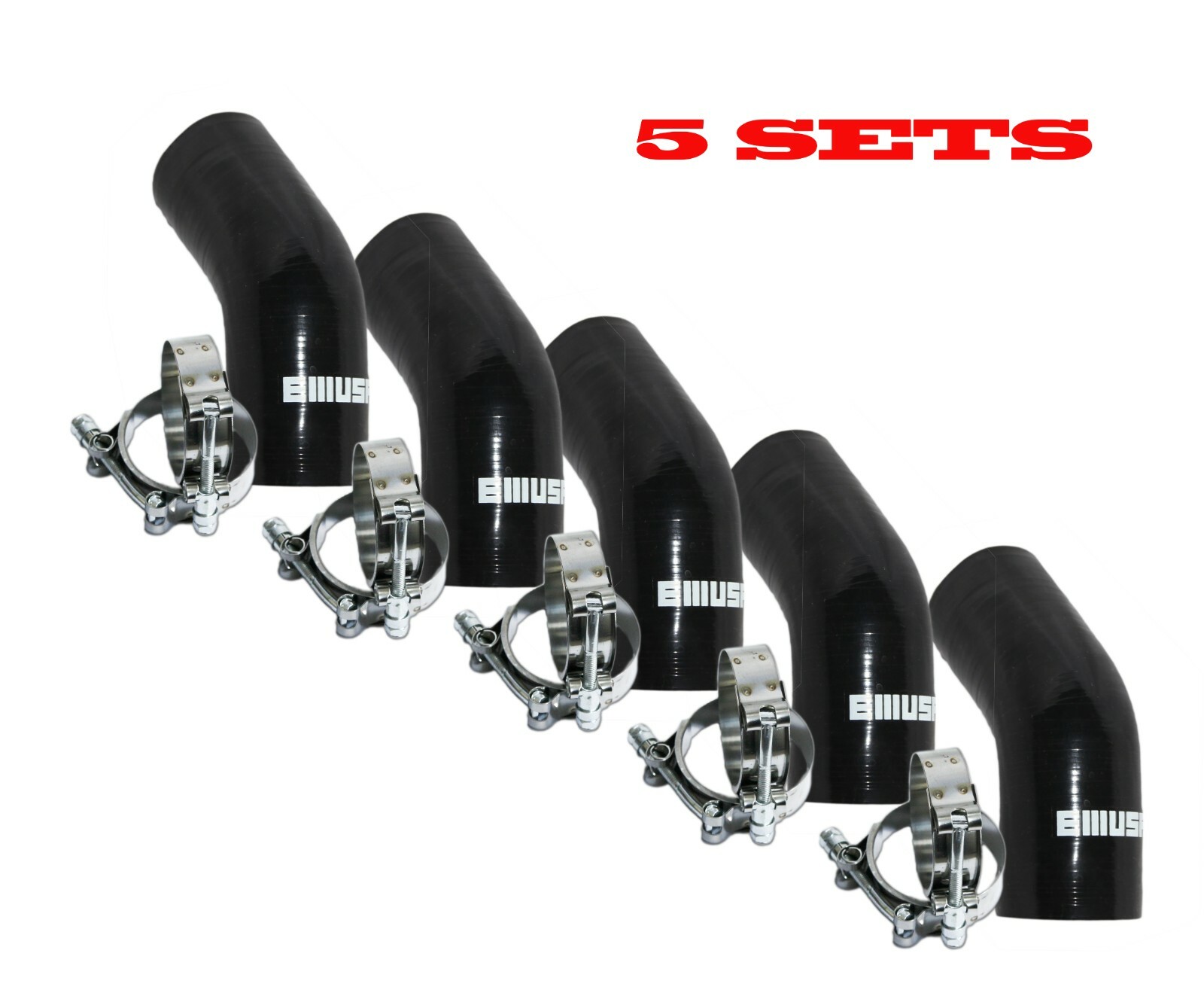 BLACK 5 setx 2.0″ID Universal 45 Degree Elbow Silicone Hose Turbo Pipe+SS Clamps