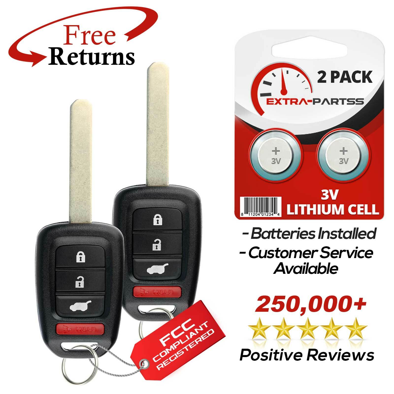 2 For 2016 2017 2018 2019 Honda Civic Keyless Entry Remote Car Key Fob