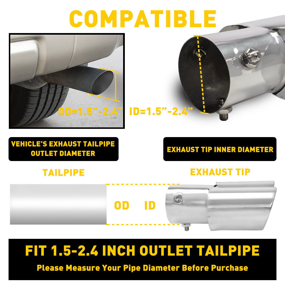Universal Stainless Steel Dual Exhaust Tip Silver For 1.5-2.4in Outlet Tailpipe