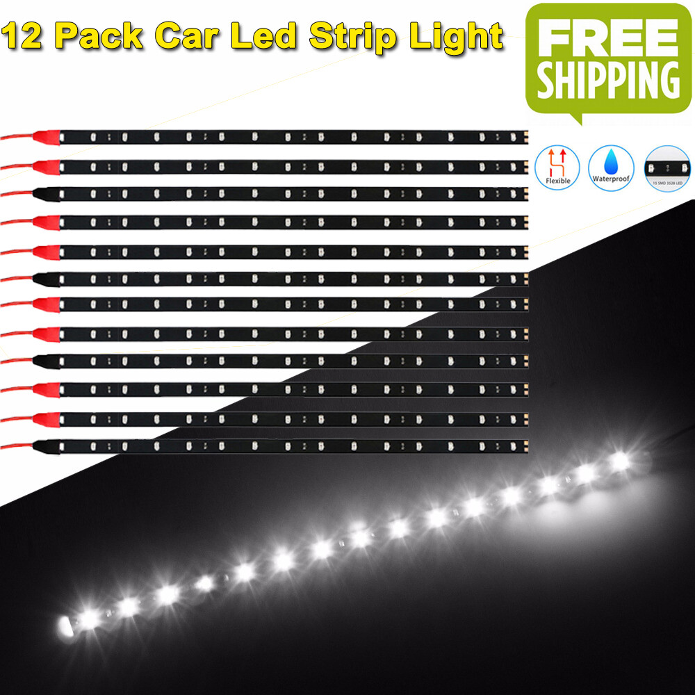 12pcs Light Strip Flexible Flat LED Waterproof Car/Boat/Motorcycle 12VDC White