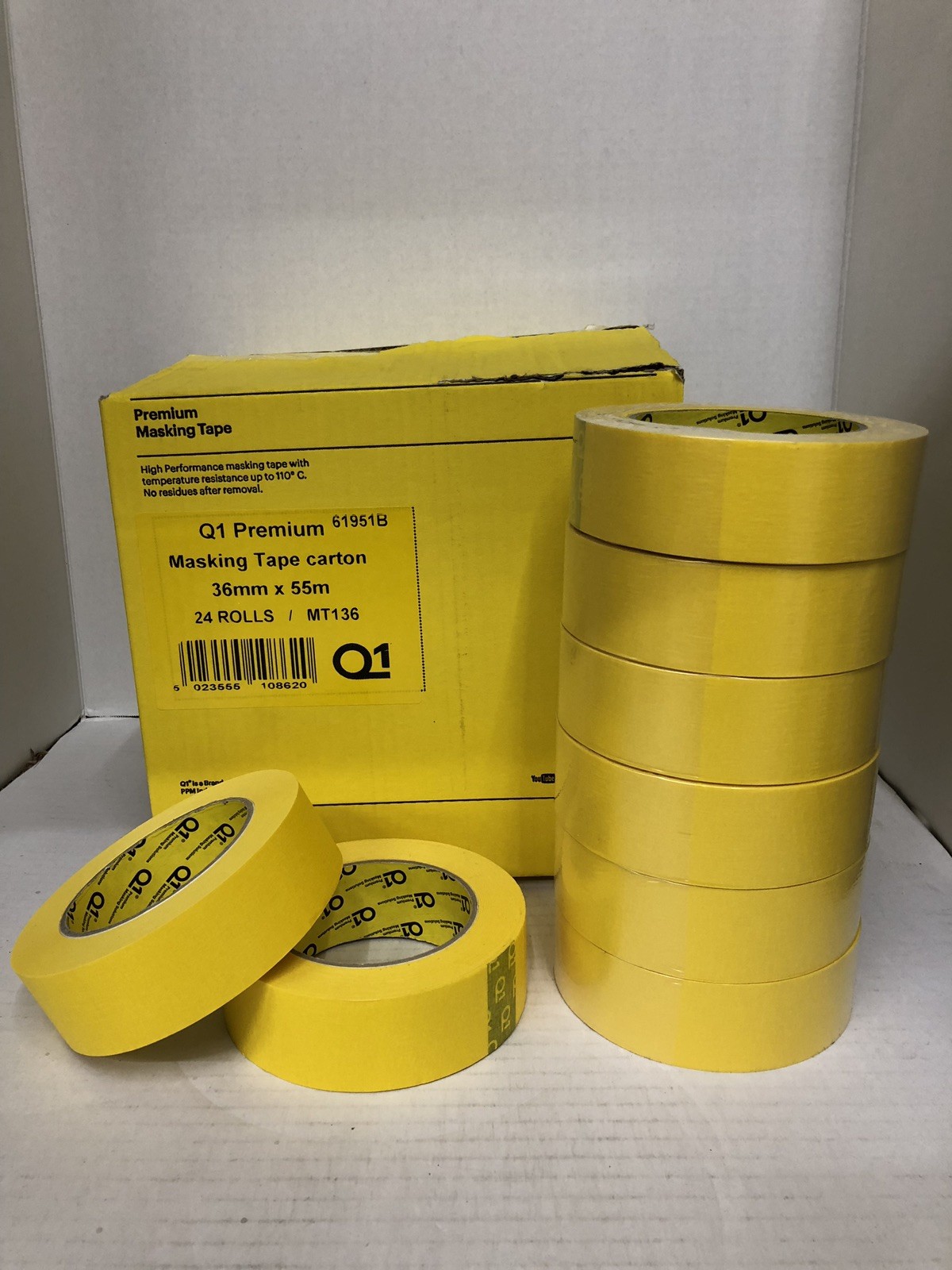 Premium Yellow Automotive Masking Tape Rolls 1-1/2″ in. 1 Case 24 Rolls