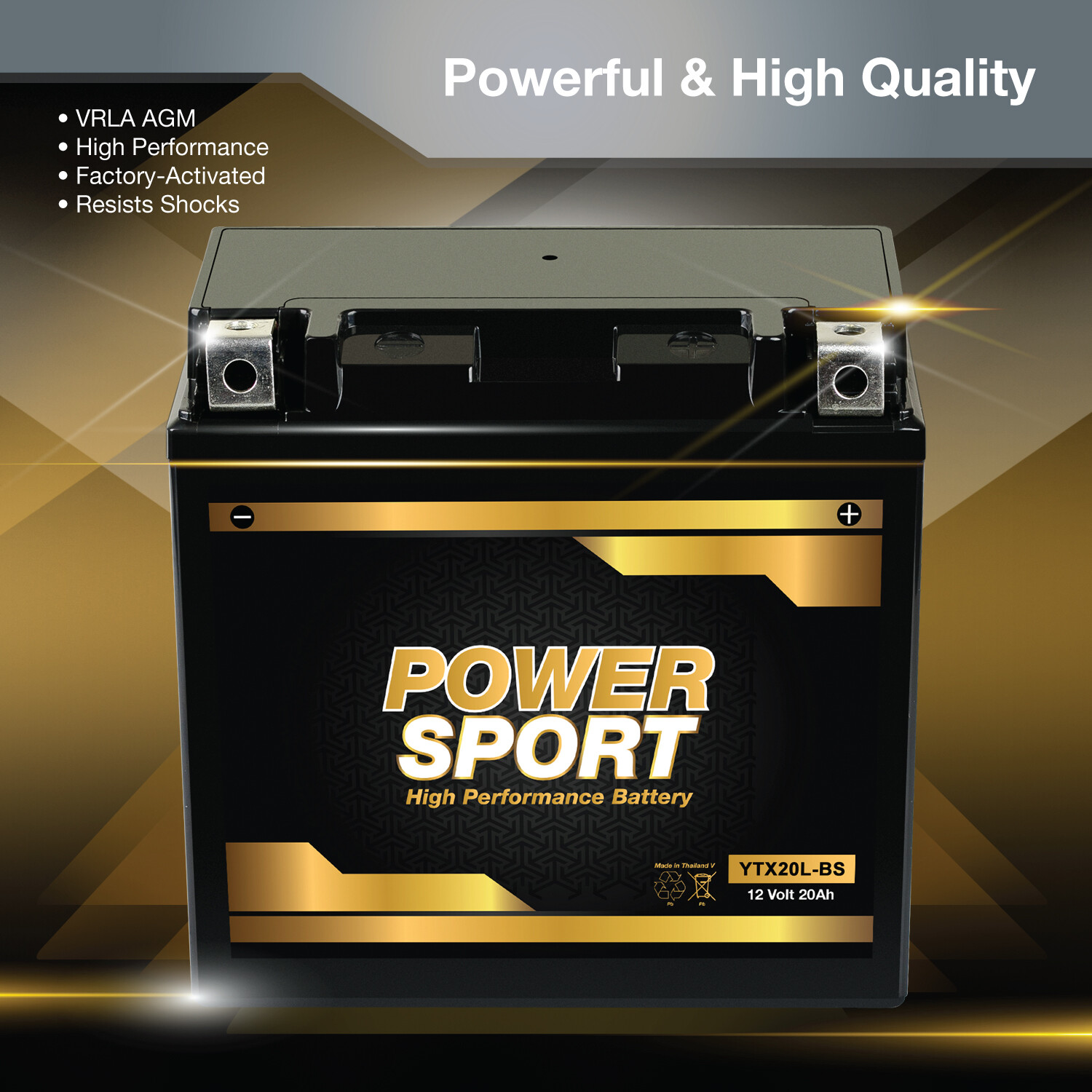 12V 20Ah YTX20L-BS Battery Replaces GTX20L-BS, STX20L-BS, CTX20L-BS, YTX20HL-BS