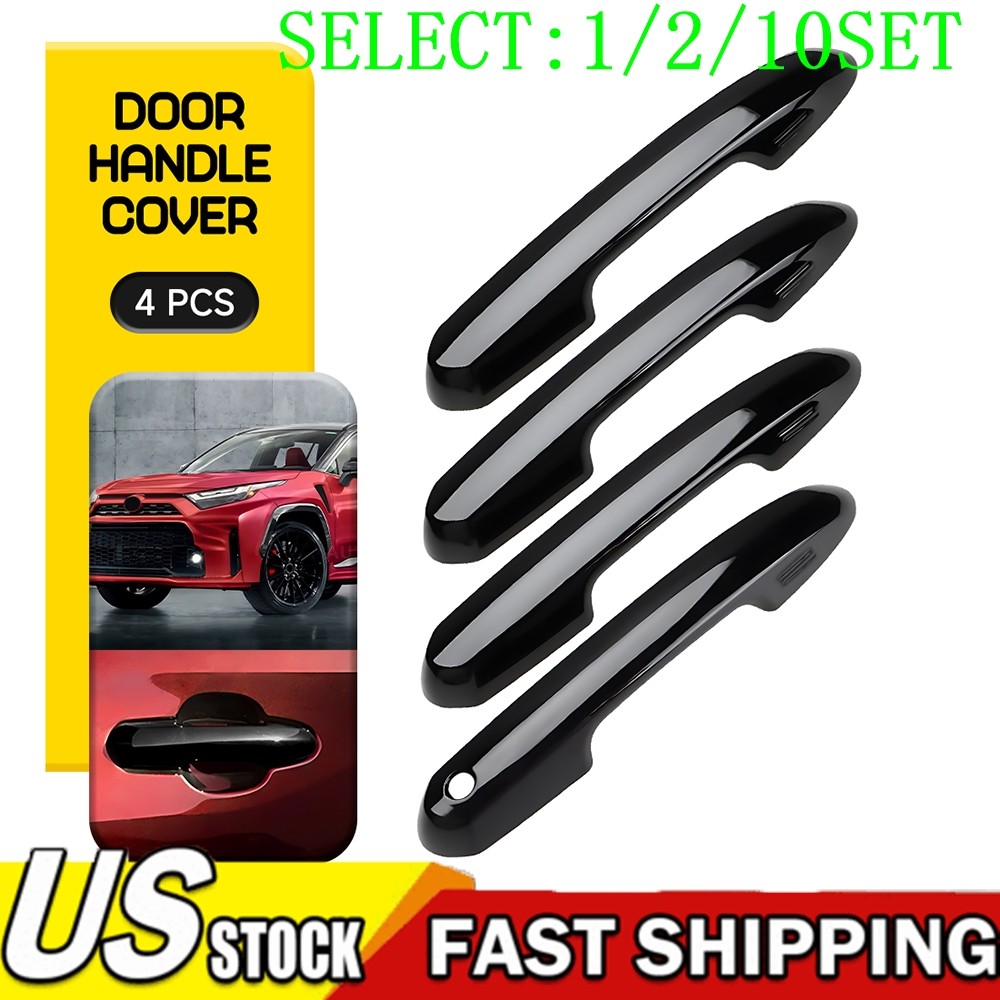 Gloss Black Door Handle Cover Trim W/ Smart Key Hole For 19-25 Toyota Rav4 1~10X