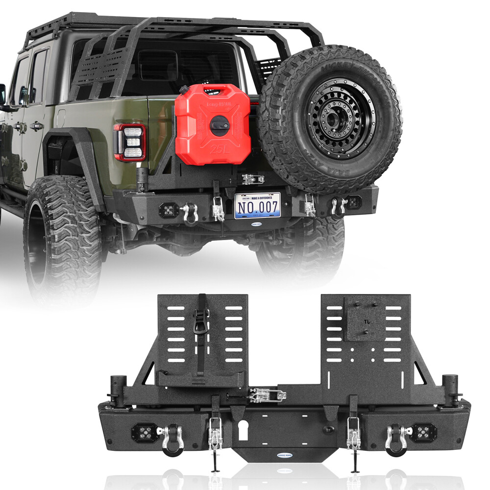REAR BUMPER & TIRE CARRIER W/JERRY CAN HOLDER FOR JEEP GLADIATOR JT 2020-2024
