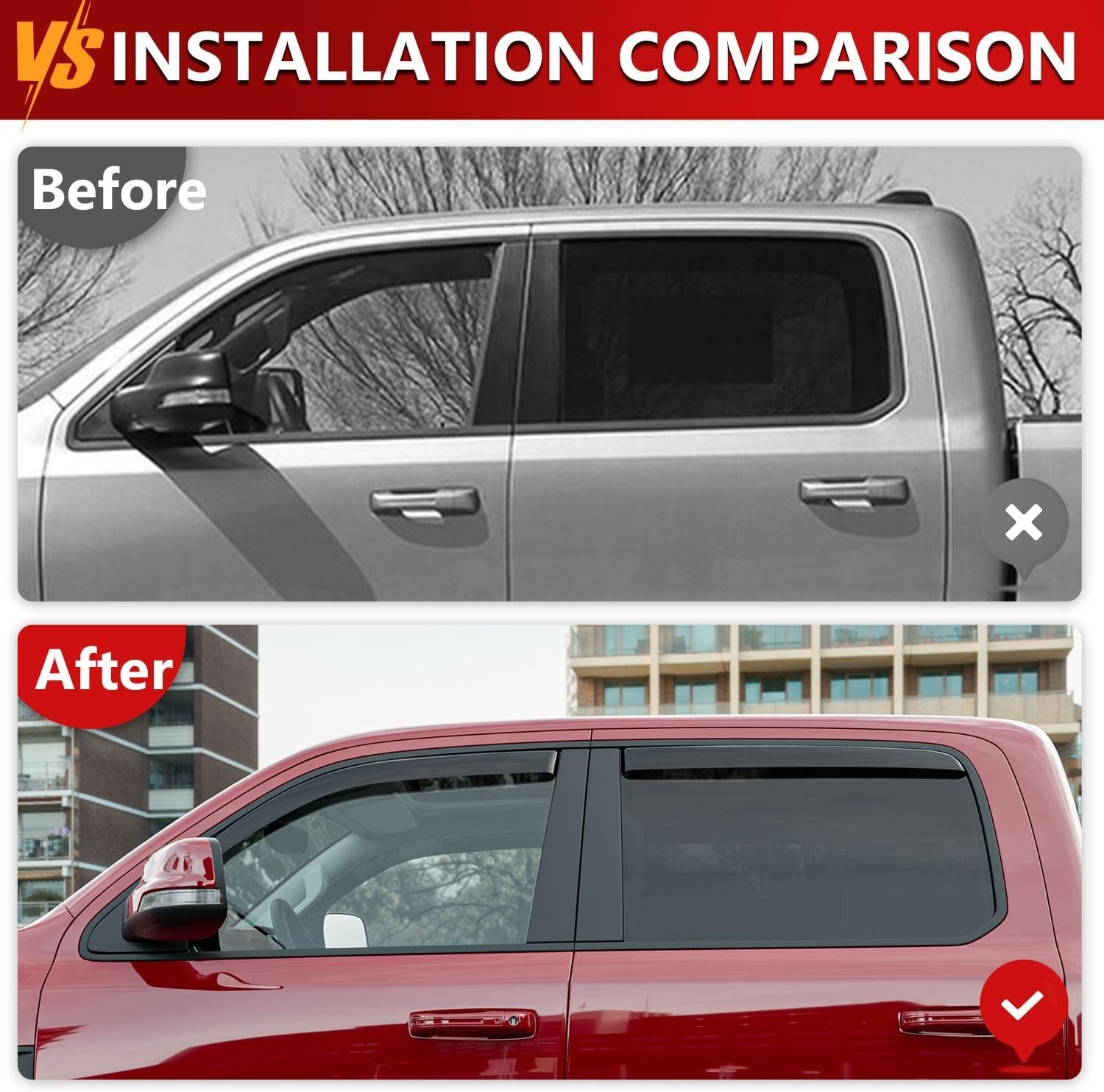 Side Window Visor Deflector Trim Cover For 2019-2026 Dodge Ram Crew Cab
