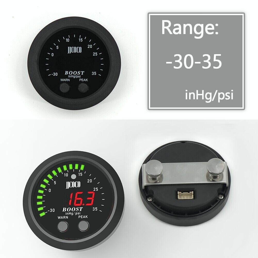 2” Boost Gauge 30psi~ 35PSI Ultra-Thin Round LED Display Turbo Boost Meter