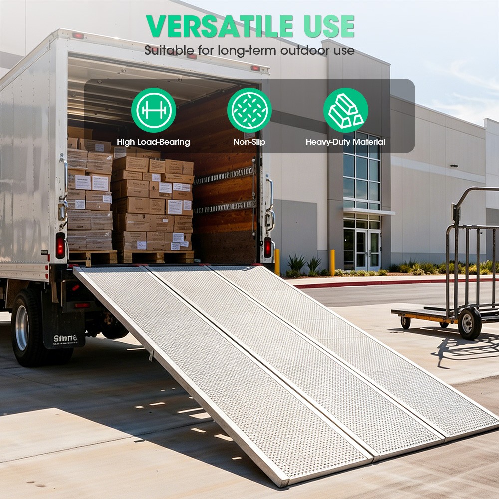 3-fold Aluminum Loading Ramp 77L*54″ W Loading Ramp 1600LB Sturdy Anti-Slip Ramp
