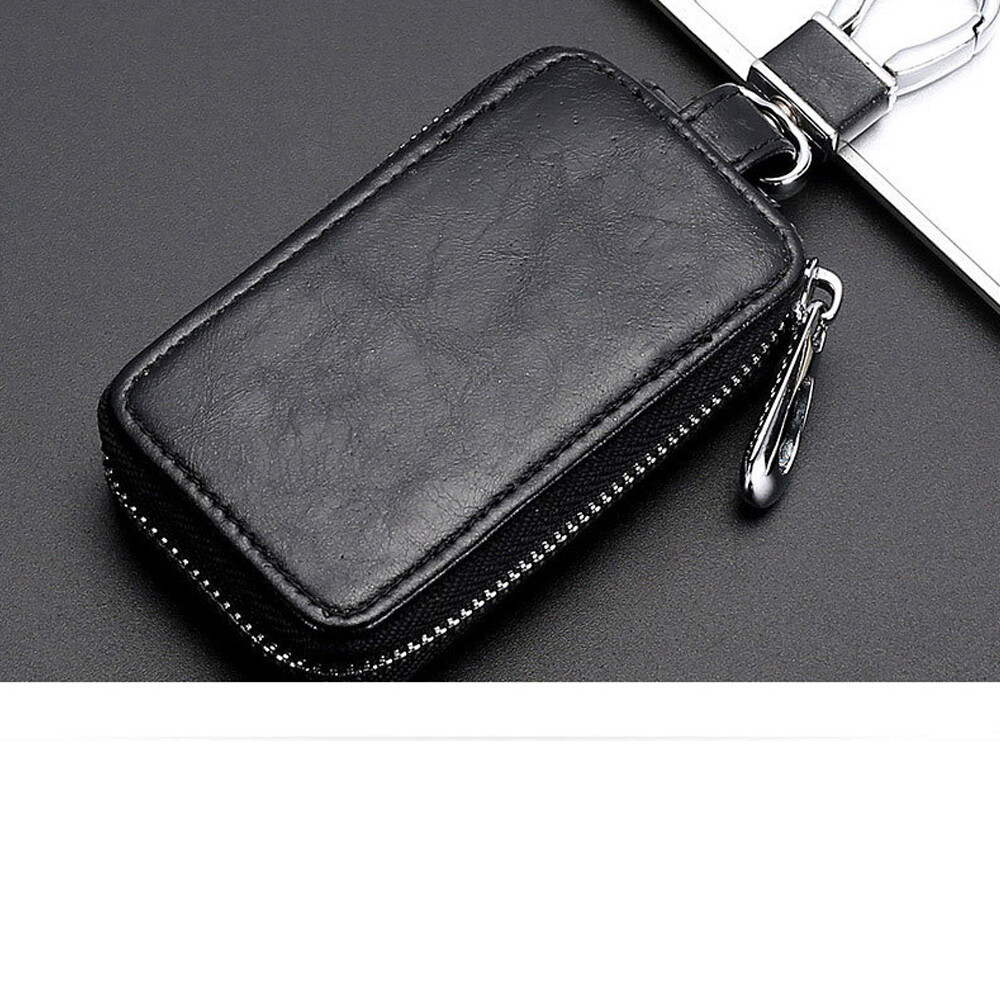 Universal Leather Car Remote Key Fob Chain Zipper Wallet Holder Bags Cover Case