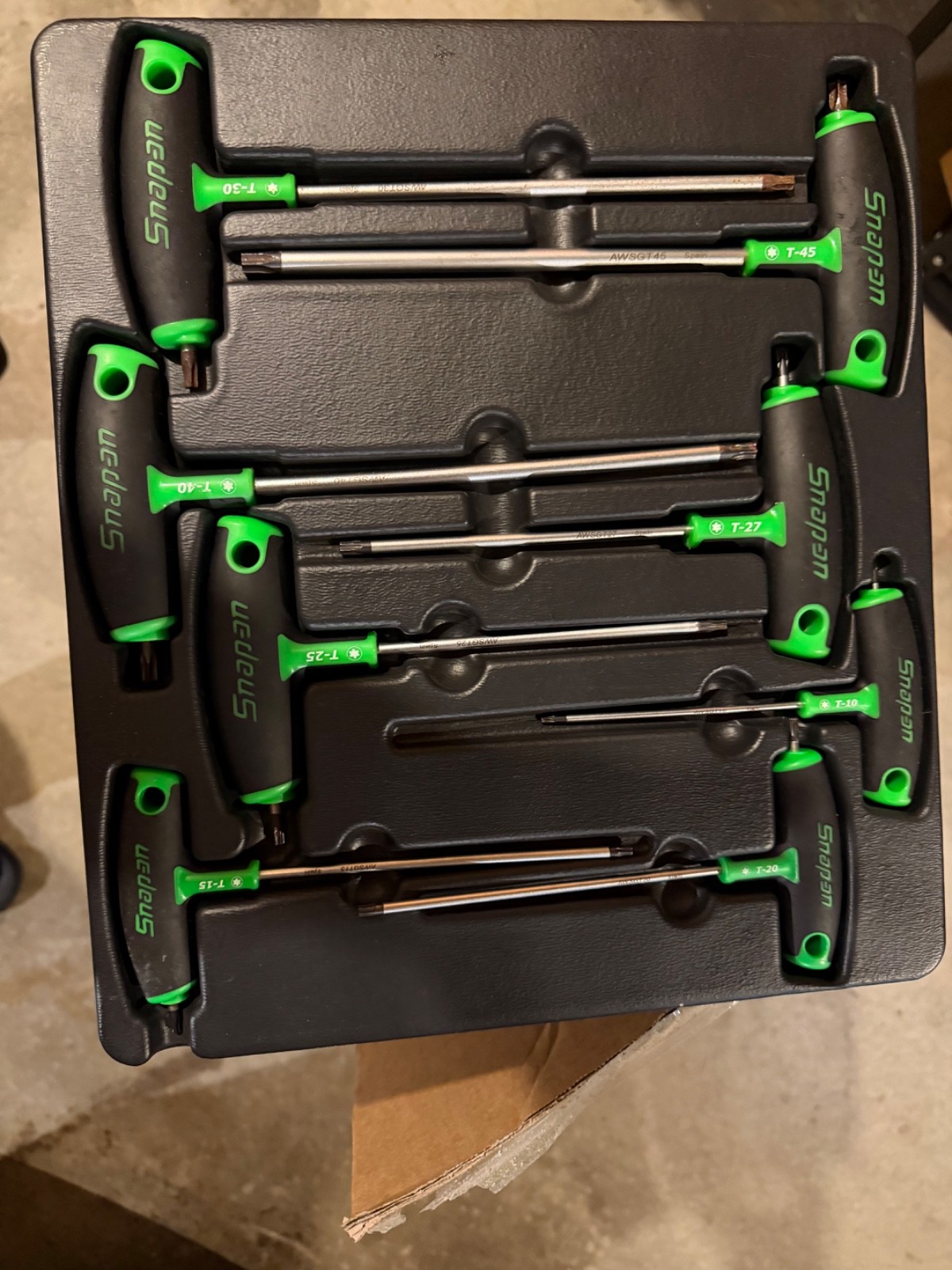 Snap-on 8 Piece Green Soft Grip T-Handle L-Shaped Torx Set T10-T45 AWSGT800A