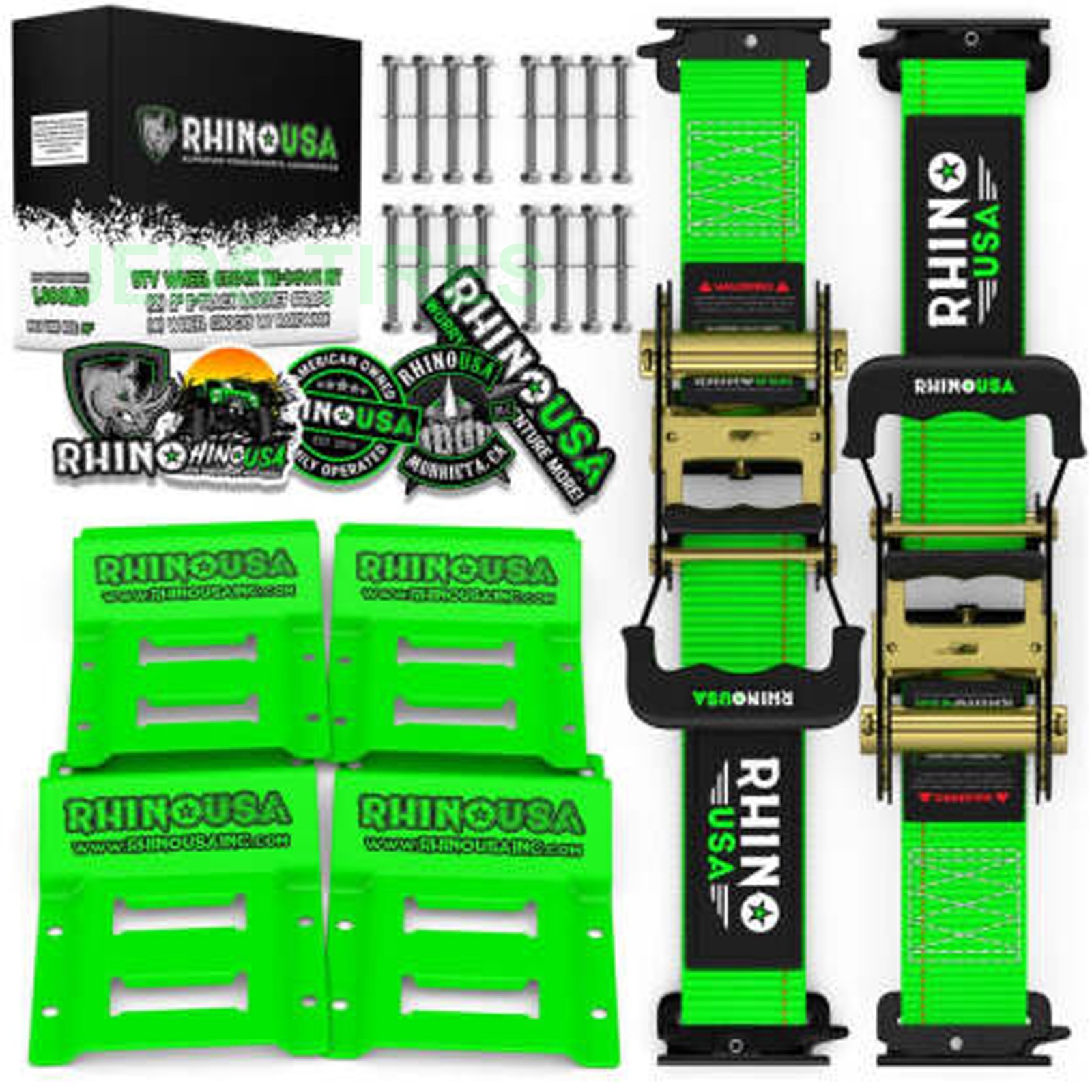 Rhino USA E-Track Wheel Chock Tie Down Trailer Tire Strap Kit for ATV UTV RTV