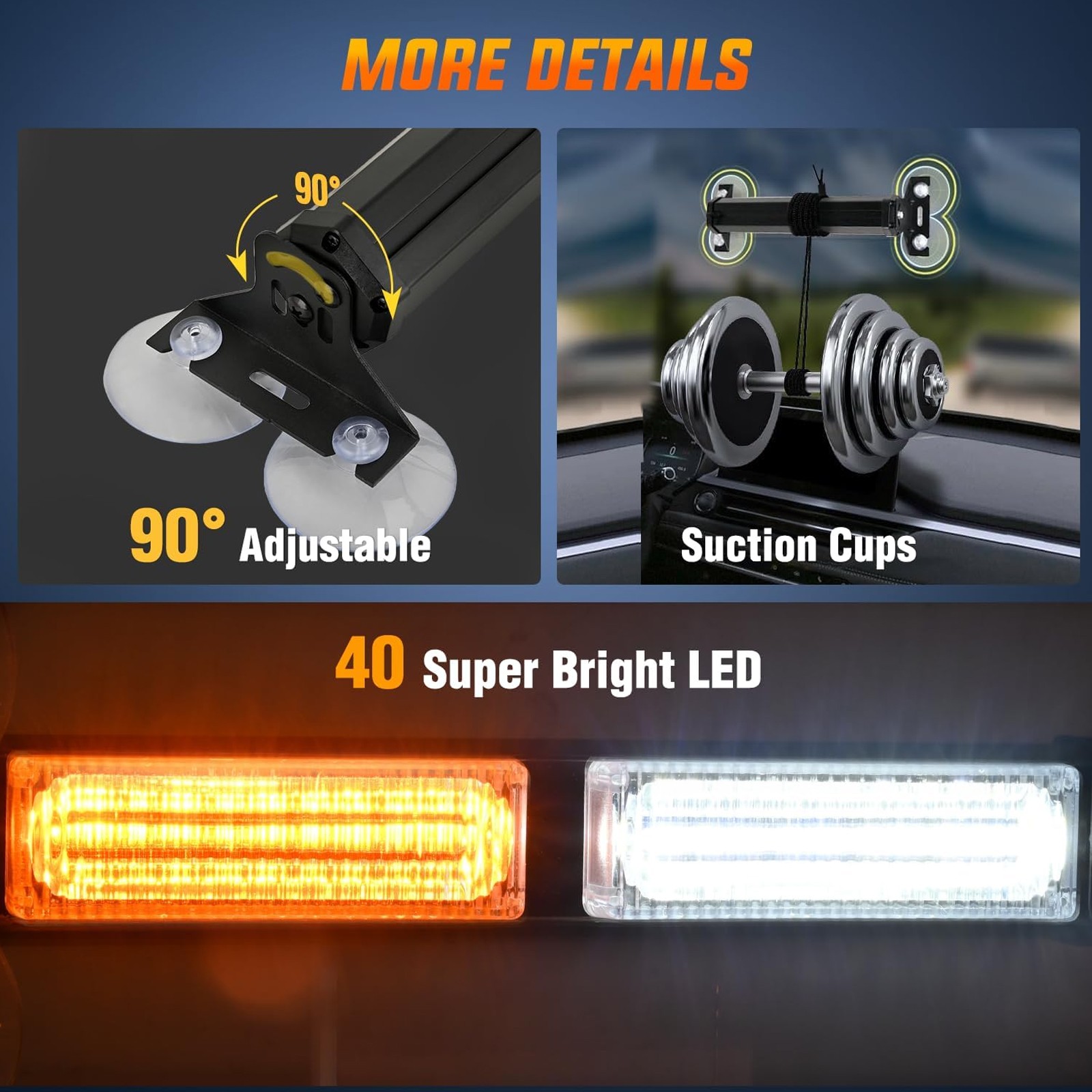 10.7″ 40 LED Strobe Light Bar Emergency Warning Interior Traffic Advisor Amber