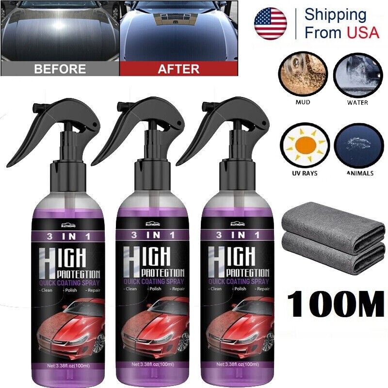 100ML 3 in 1 High Protection Quick Car Coat Ceramic Coating Spray Hydrophobic US