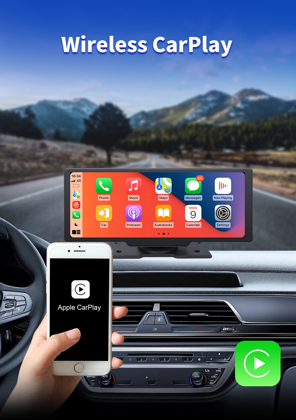 10.26″ Wireless CarPlay Android Auto Touchscreen Screen Screen BT AUX Car Radio