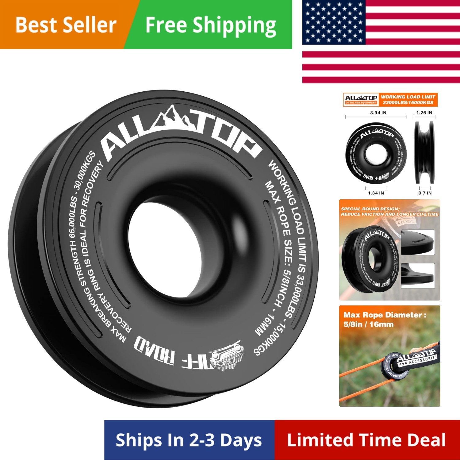 Recovery Ring 66000 LBS Winch Snatch Towing Ring, Tackle Pulley System, Rope …