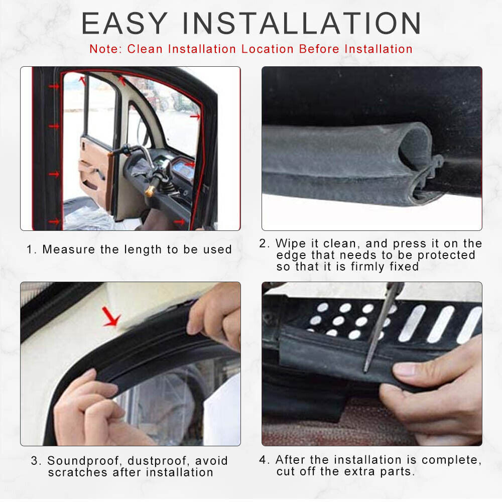 20FT 6M Car Door Rubber Seal Strip Trim Seal w/ Side Bulb Car Weather Stripping