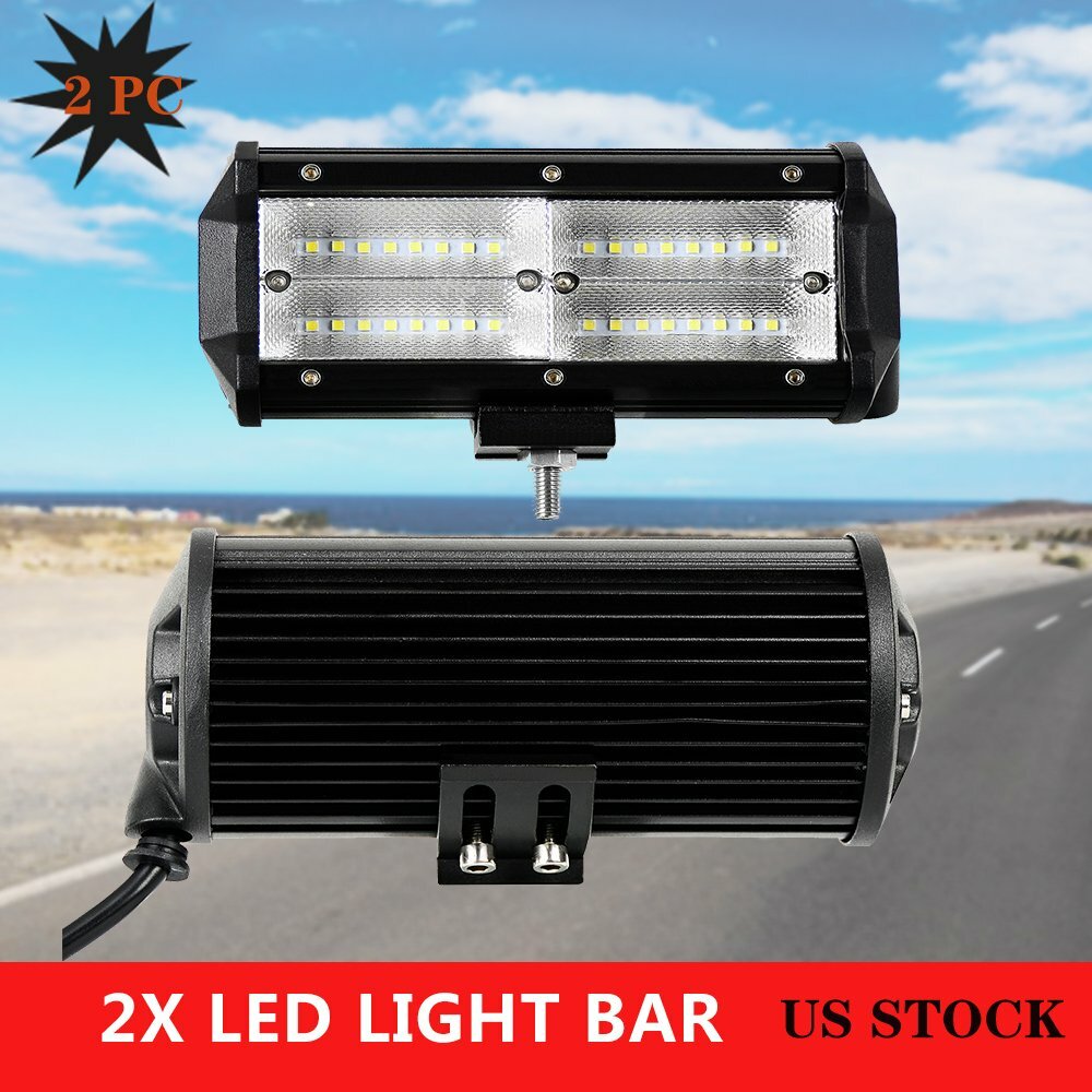 Pair 7inch 144W Led Work Light Bar FLOOD Offroad 4WD For Jeep Truck Boat
