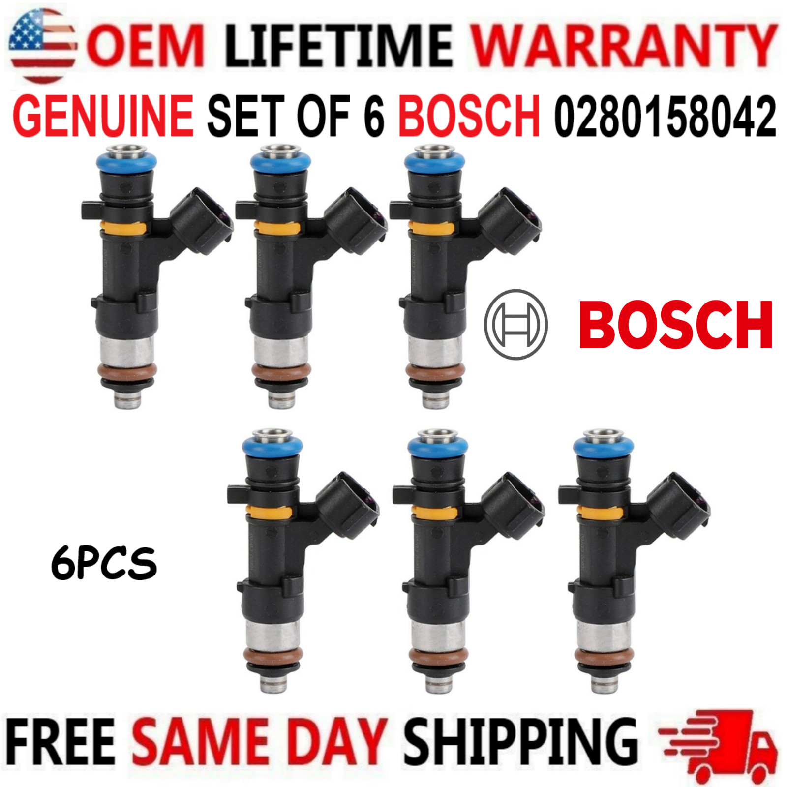 GENUINE BOSCH x6 Fuel Injectors for 2004-2008 Infiniti & Nissan 3.5L #0280158042