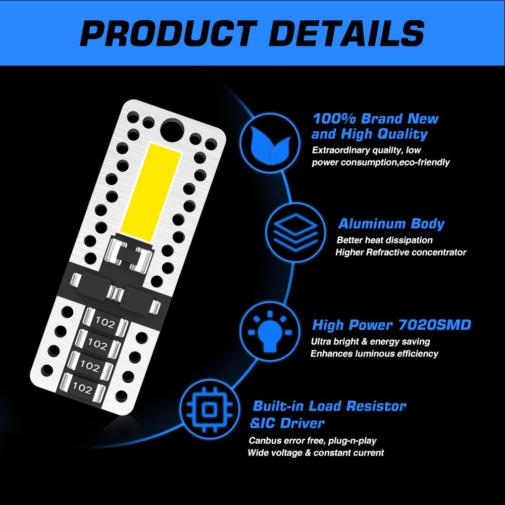 2x T10/194/168 White LED License Plate Interior Light Bulbs Super Bright 6500K