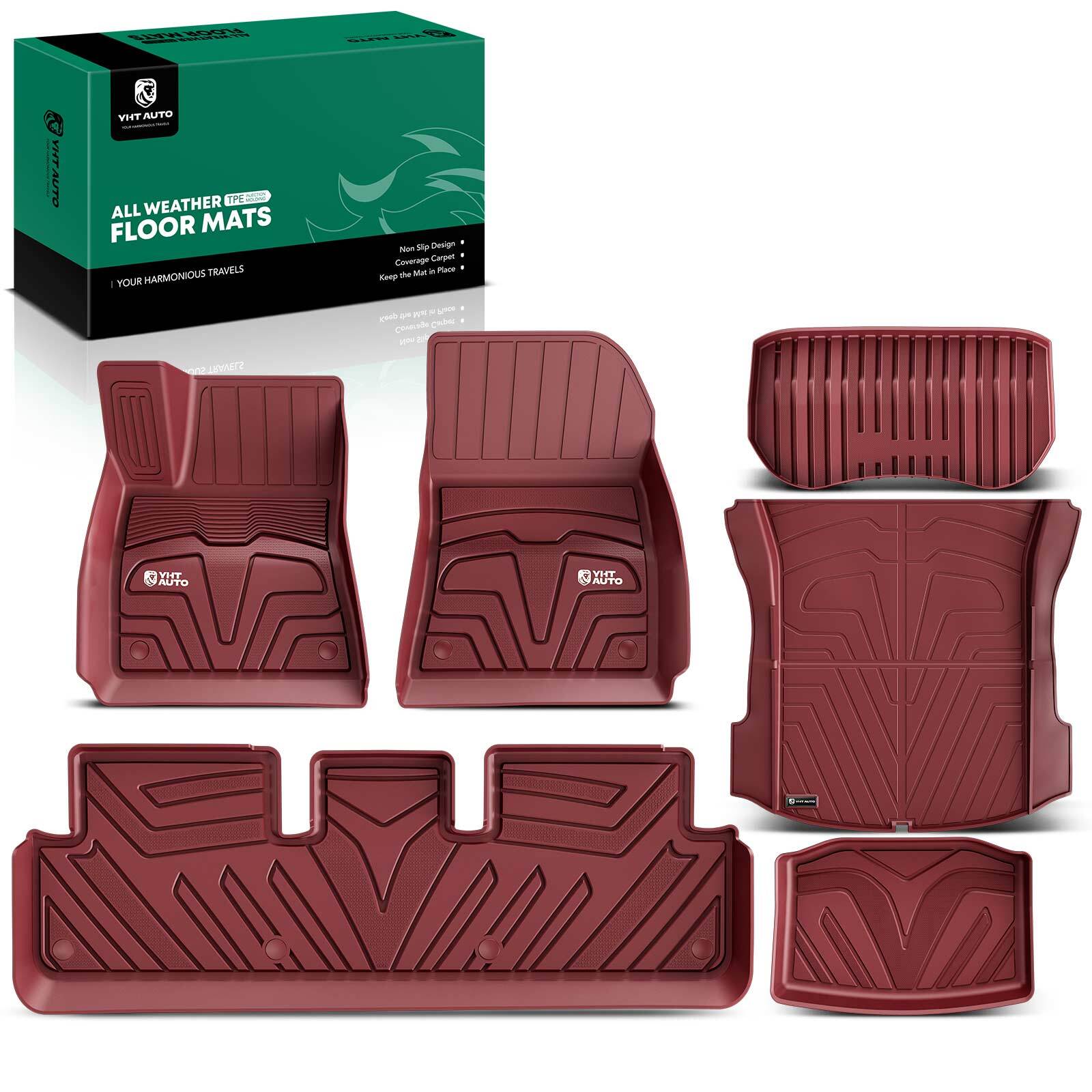 6Pcs Front & Rear Side Red Floor Mats Liners for Tesla Model 3 2021-2023 Sedan