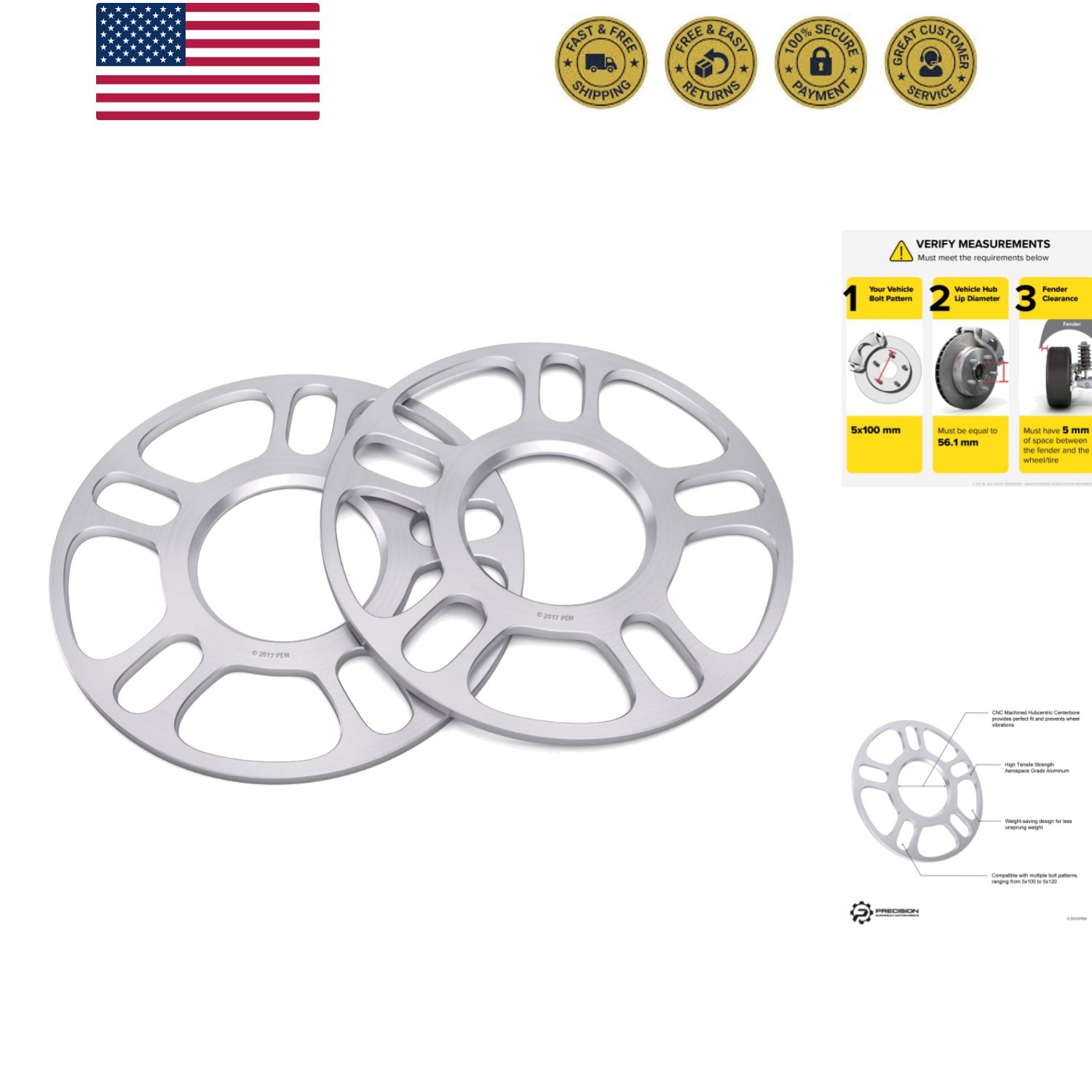 2pcs 5mm 5×100 and 5×114.3 Hubcentric Wheel Spacers 56.1mm bore Compatible wi…