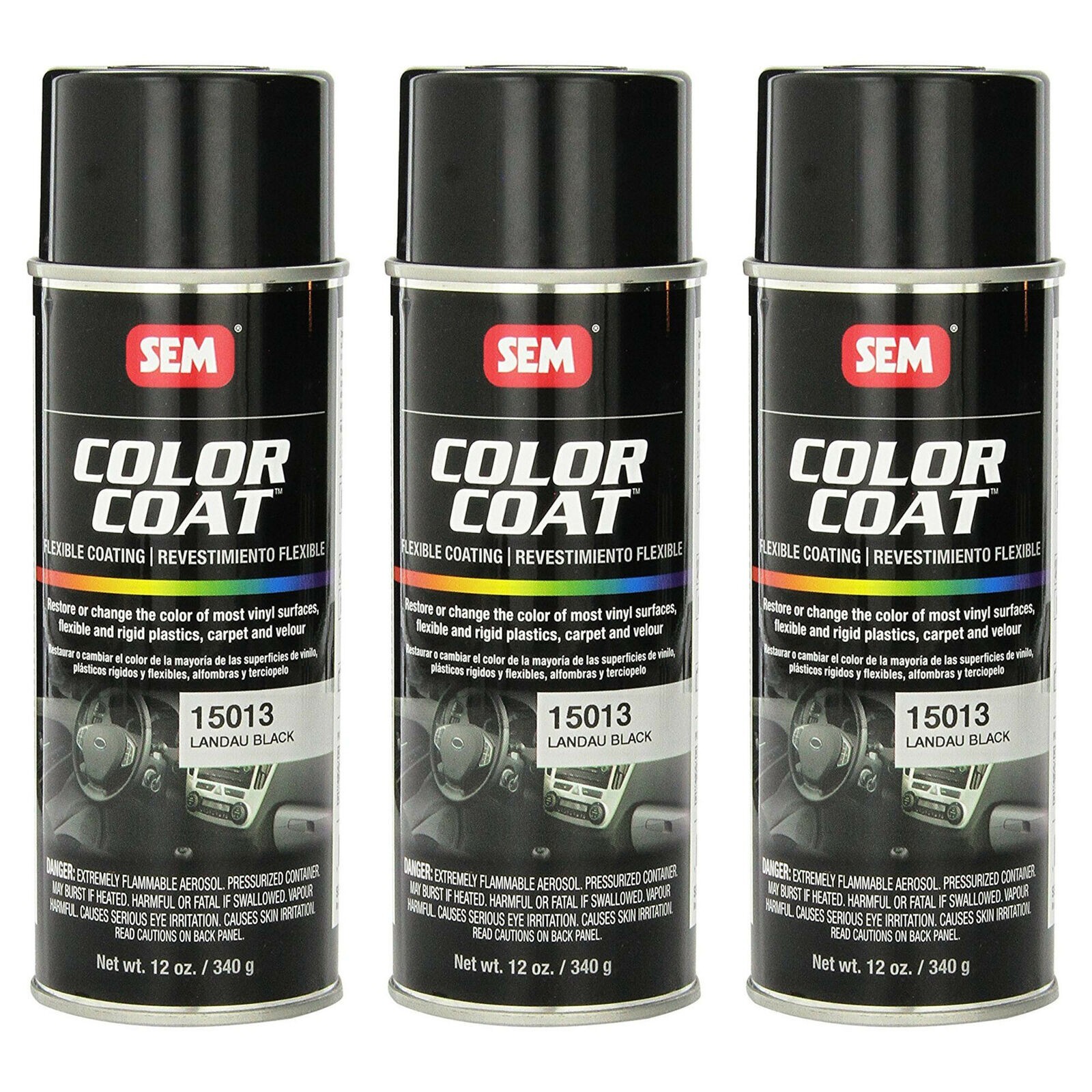 SEM 15013 Pack of 3 Color Coat Landau Black Spray Paint Aerosol Can 12 oz.