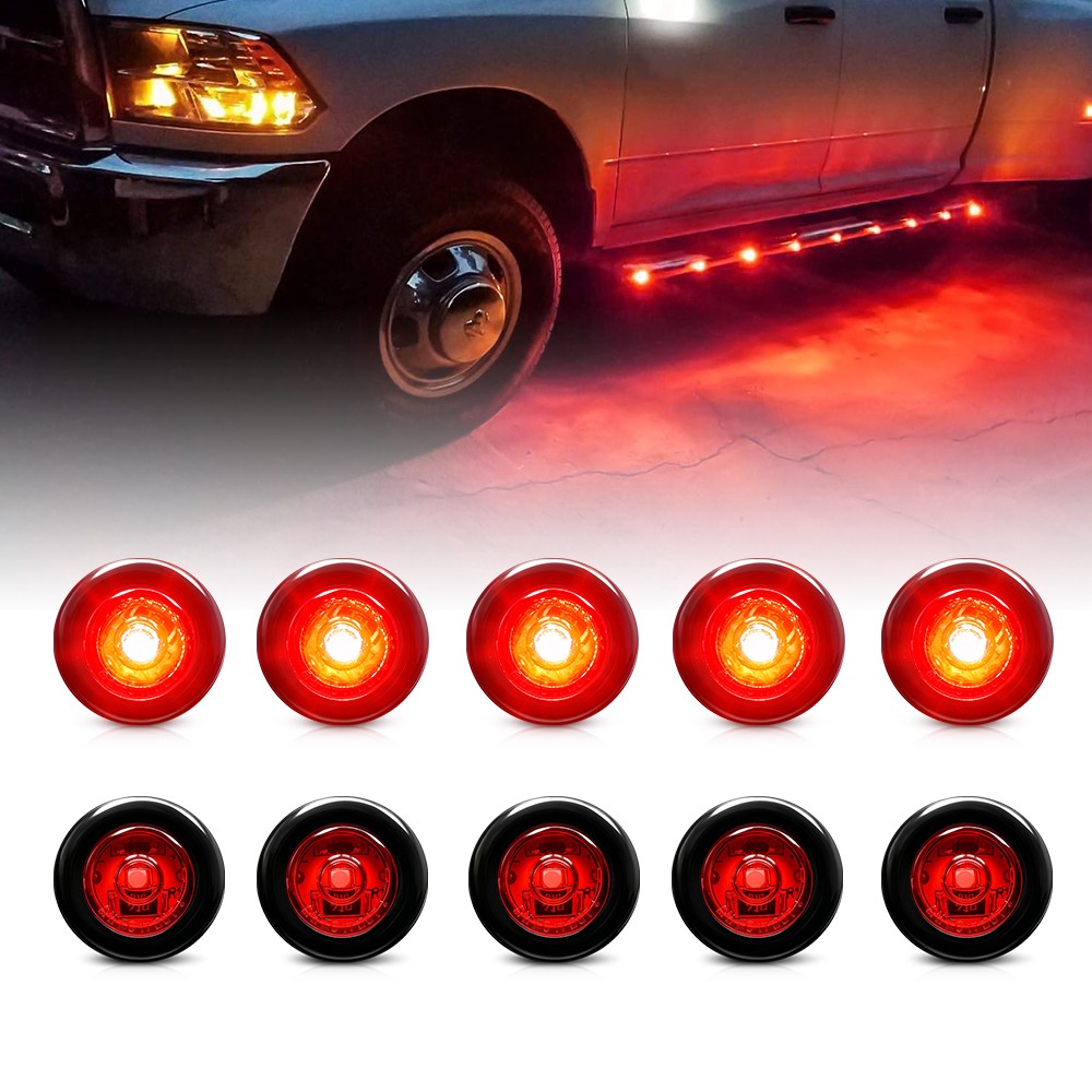 Red 10X 3/4″ Round LED Waterproof IP67 Side Marker Clearance Indicator Light 12V