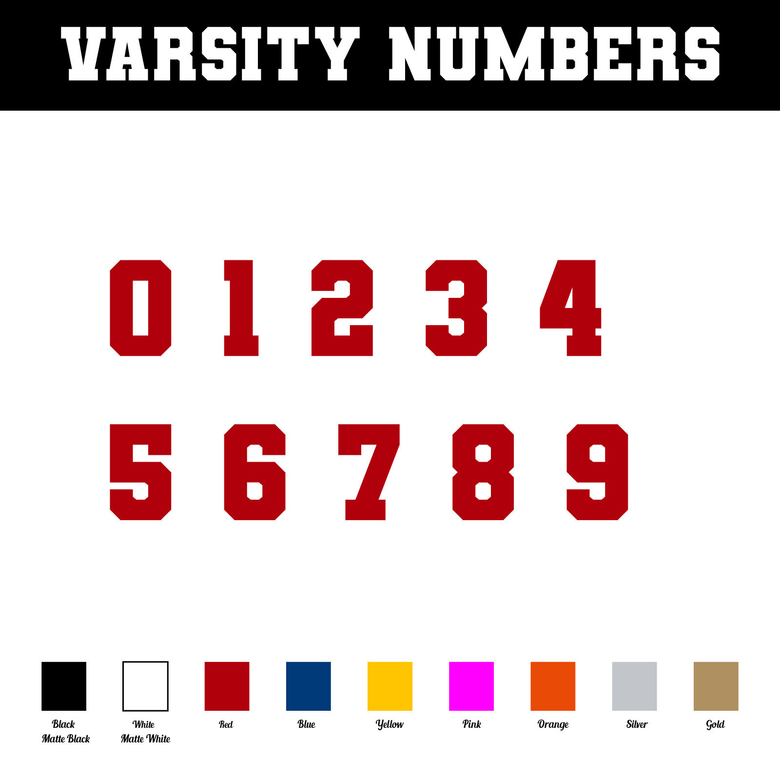 0-9 Number Decal Vinyl Stickers for Helmet Bike Motorcycle BMX | Varsity Numbers